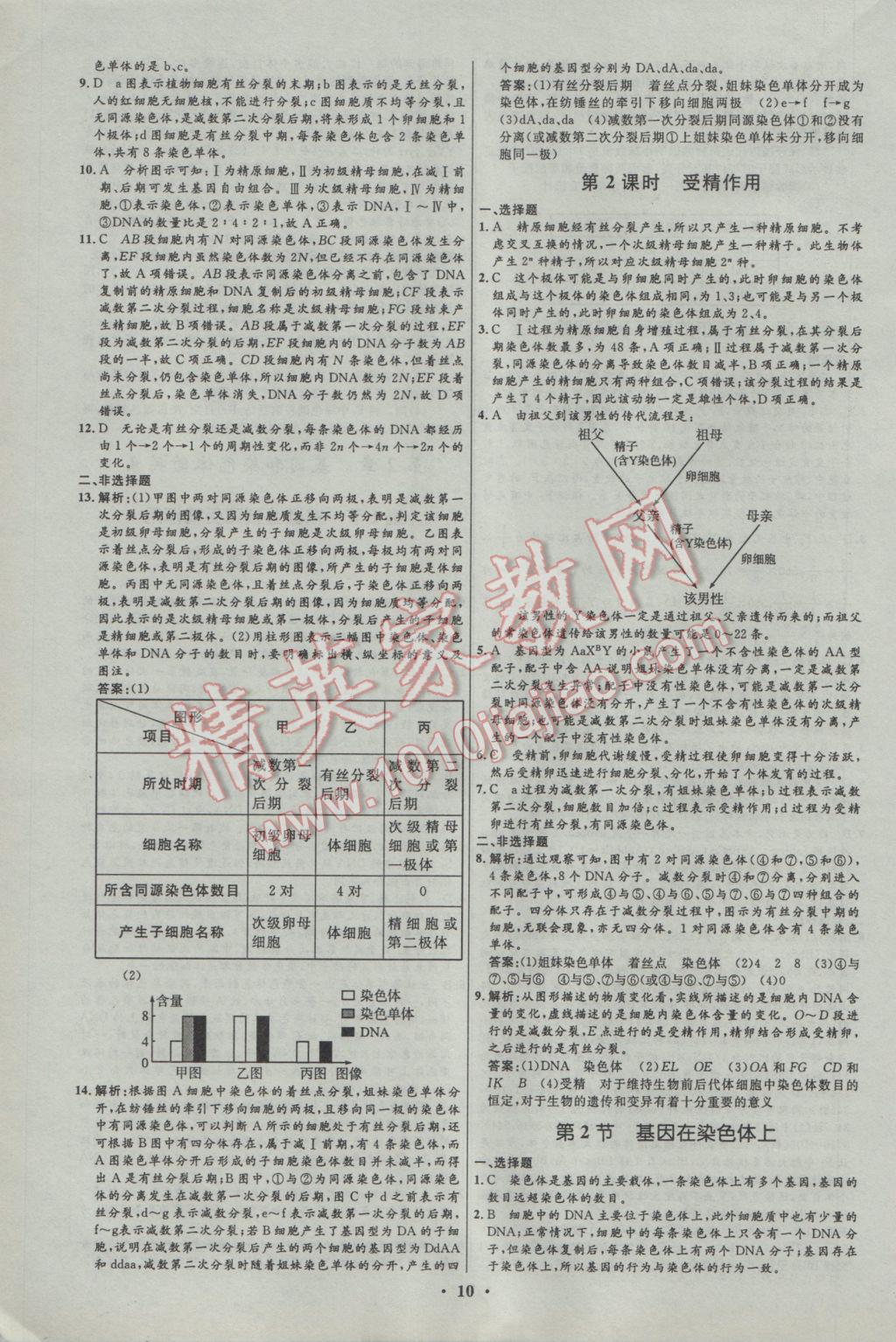 2016年高中同步測控優(yōu)化設(shè)計生物必修2人教版 參考答案第10頁