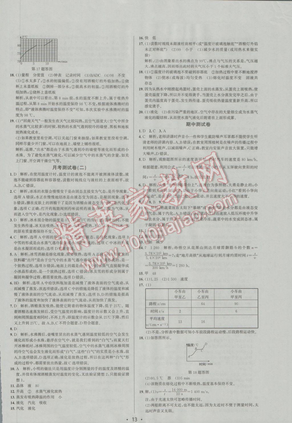 2016年99加1活頁卷八年級(jí)物理上冊(cè)人教版 參考答案第13頁