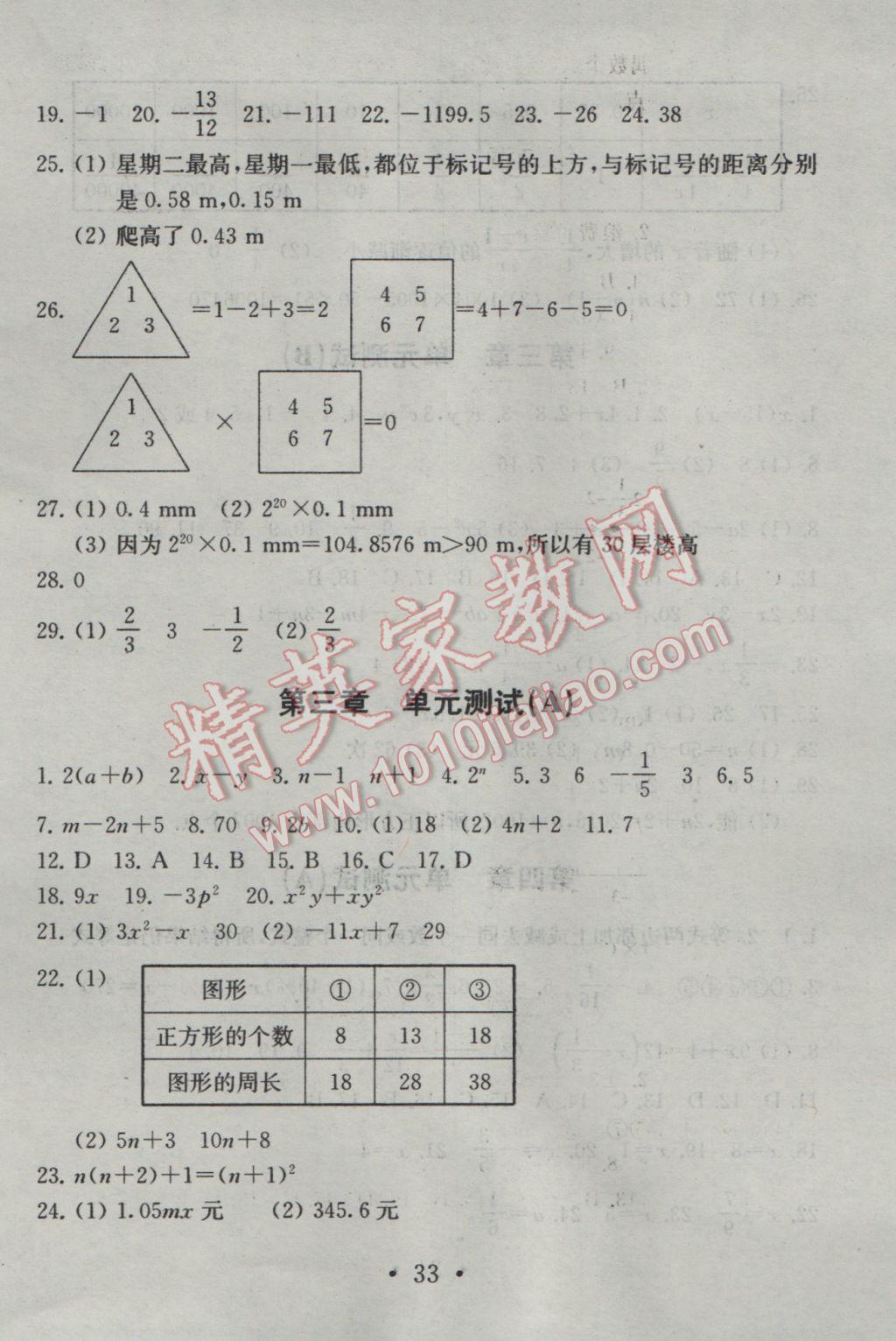 2016年综合素质学数学随堂反馈七年级上册 参考答案第33页