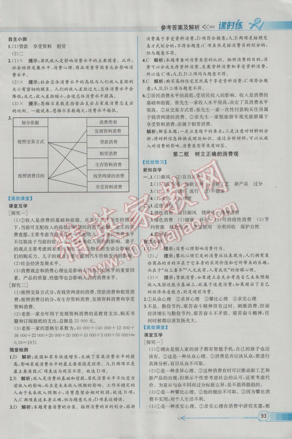 2016年同步導(dǎo)學(xué)案課時(shí)練思想政治必修1人教版 參考答案第4頁