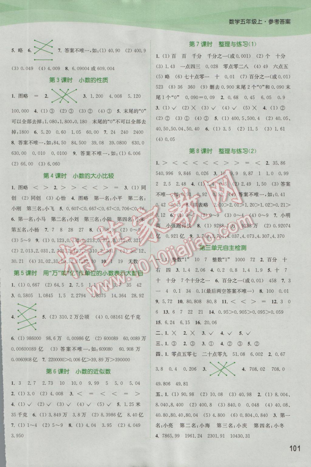 2016年通城学典课时作业本五年级数学上册江苏版 参考答案第3页