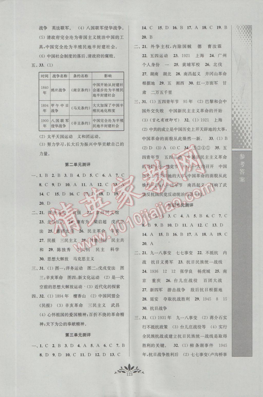 2016年新課程自主學(xué)習(xí)與測評初中歷史八年級上冊人教版 參考答案第7頁