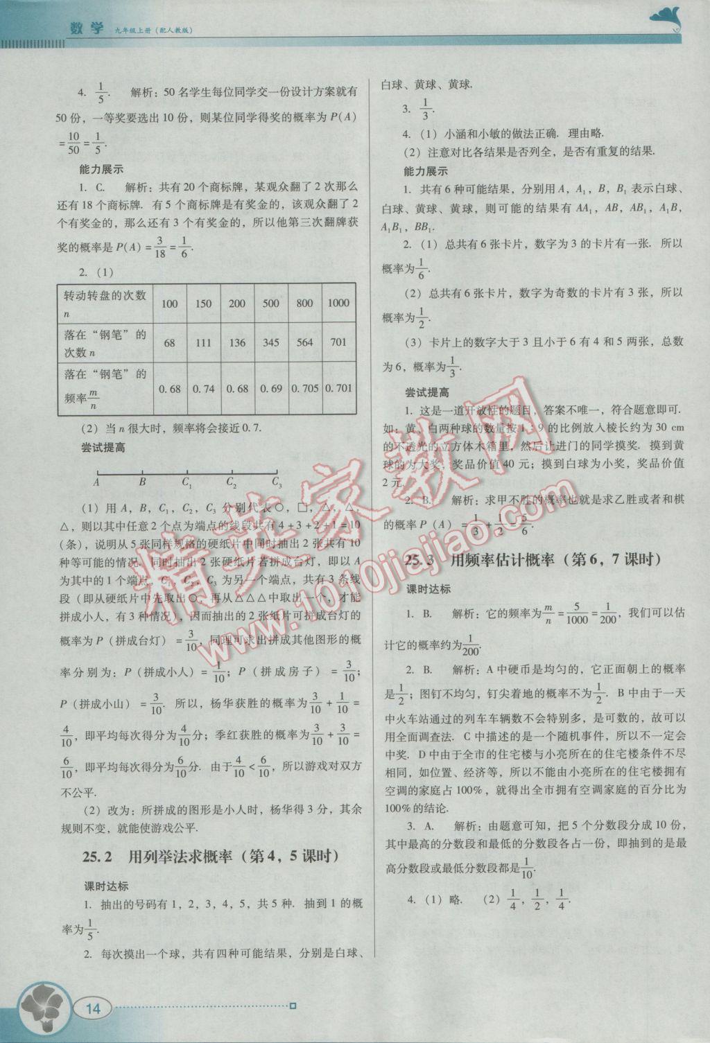 2016年南方新課堂金牌學(xué)案九年級數(shù)學(xué)上冊人教版 參考答案第14頁