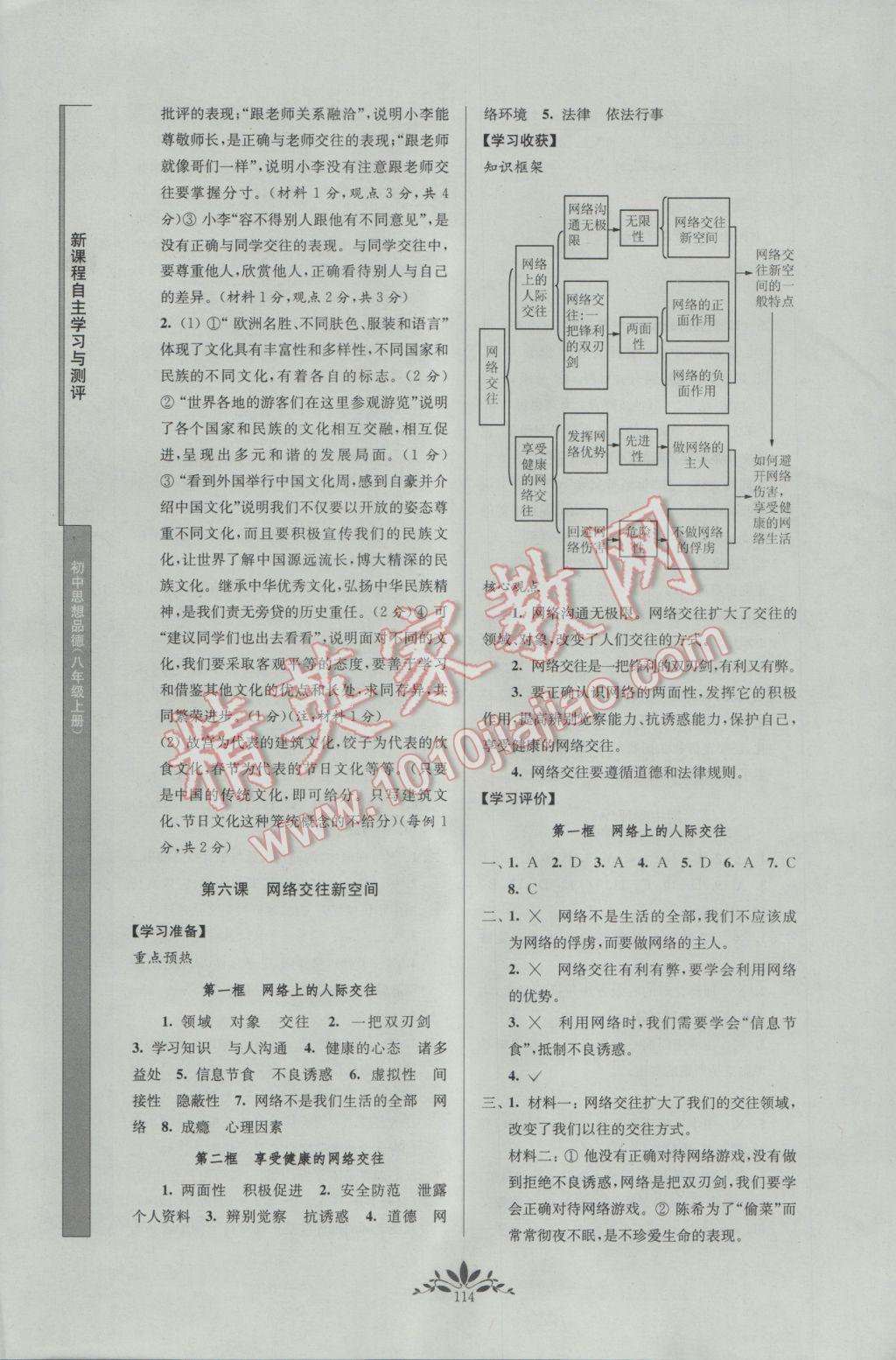 2016年新課程自主學習與測評初中思想品德八年級上冊人教版 參考答案第10頁