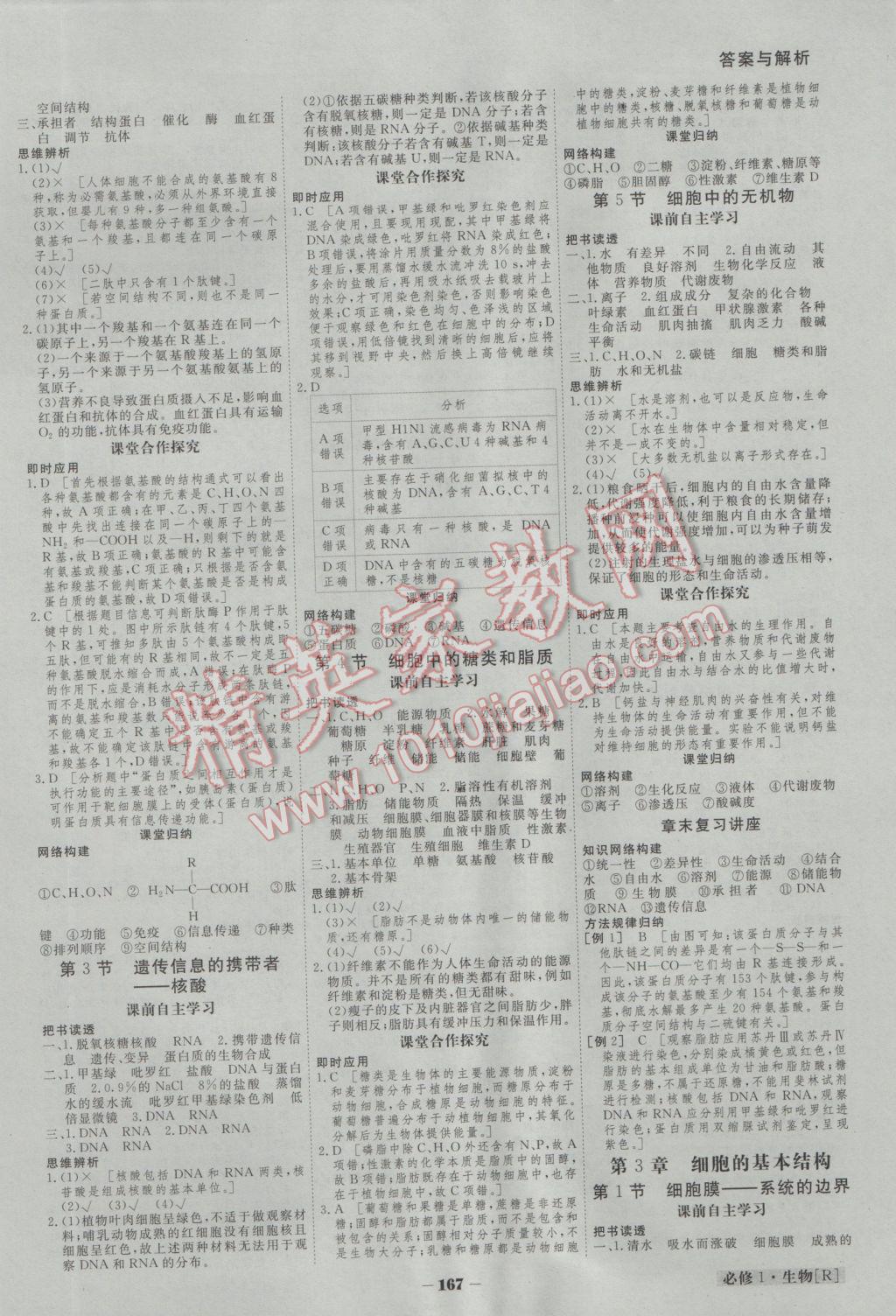 金版教程高中新課程創(chuàng)新導(dǎo)學(xué)案生物必修1人教版 參考答案第1頁