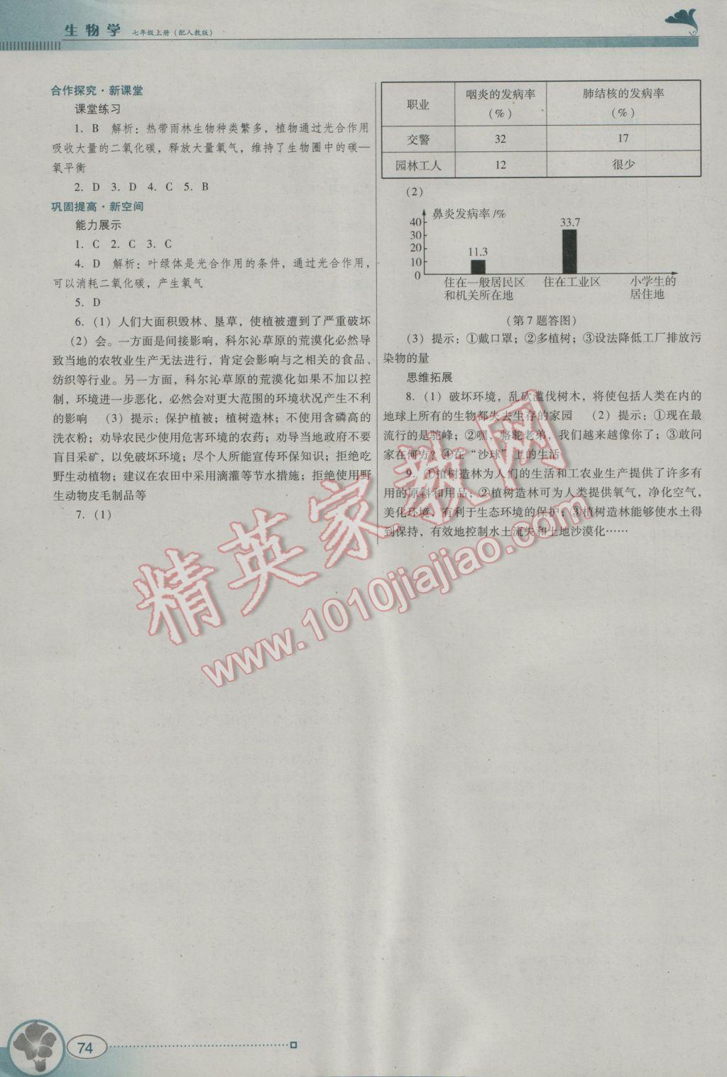 2016年南方新課堂金牌學(xué)案七年級生物學(xué)上冊人教版 參考答案第7頁