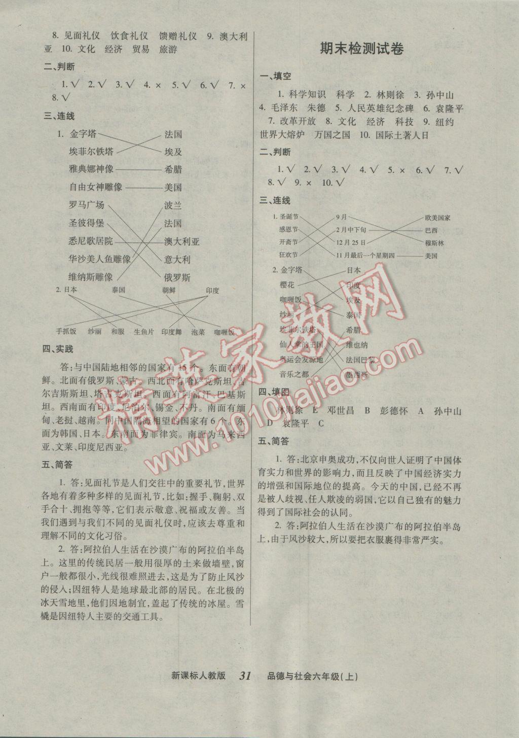 2016年優(yōu)效學(xué)習(xí)練創(chuàng)考六年級(jí)品德與社會(huì)上冊(cè)人教版 參考答案第7頁(yè)