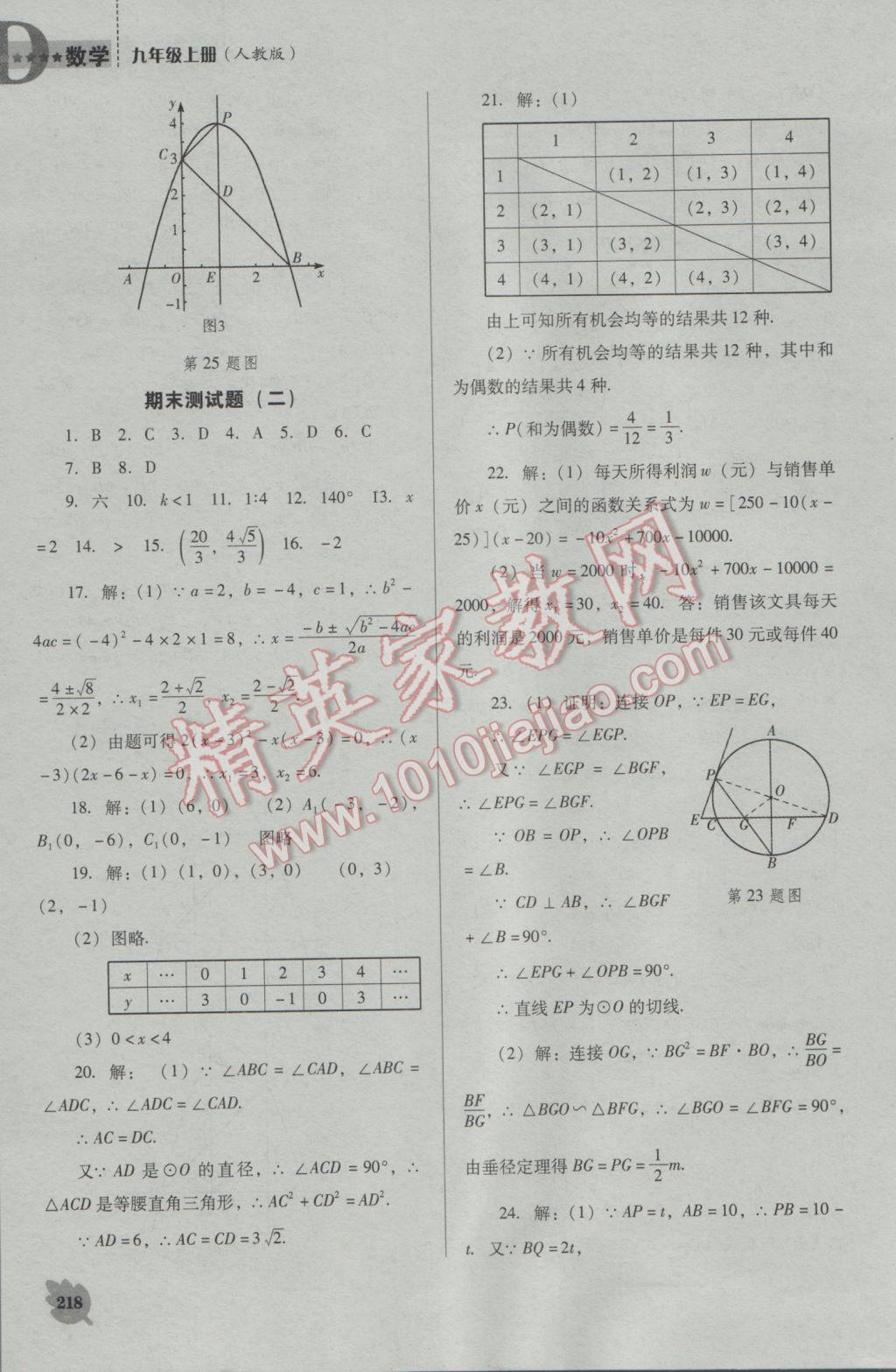 2016年新課程數(shù)學(xué)能力培養(yǎng)九年級(jí)上冊(cè)人教D版 參考答案第32頁(yè)