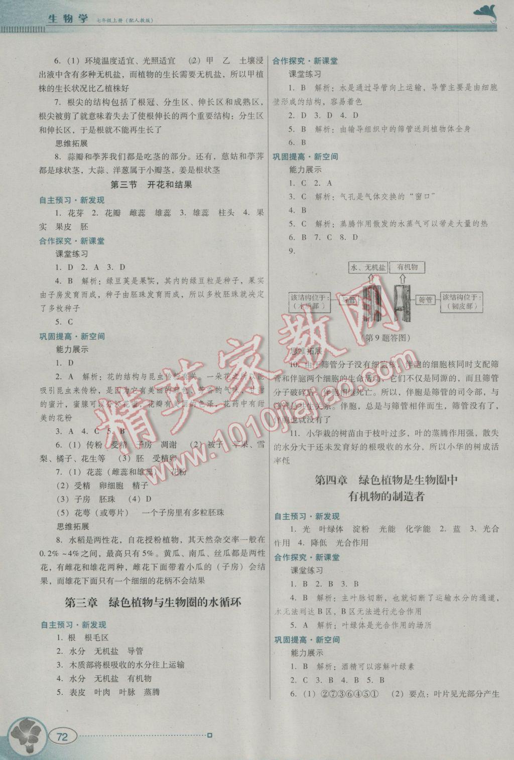 2016年南方新課堂金牌學案七年級生物學上冊人教版 參考答案第6頁