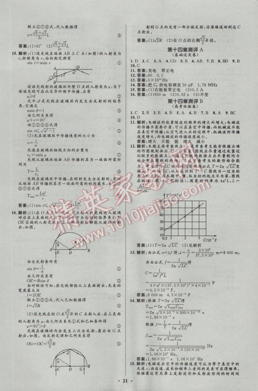 2016年高中同步測控優(yōu)化設(shè)計物理選修3-4人教版市場版 參考答案第21頁