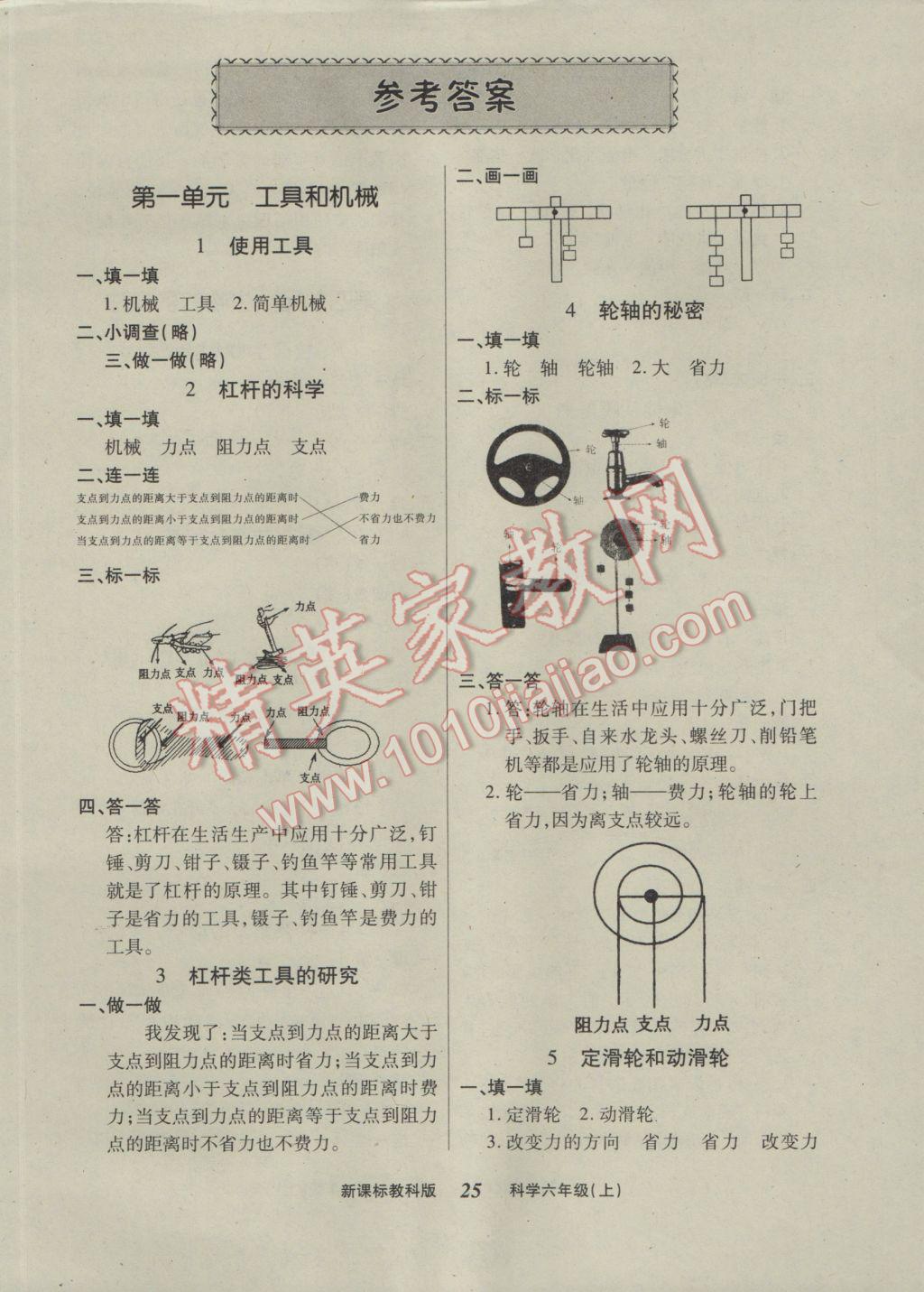 2016年優(yōu)效學(xué)習(xí)練創(chuàng)考六年級(jí)科學(xué)上冊(cè)教科版 參考答案第1頁