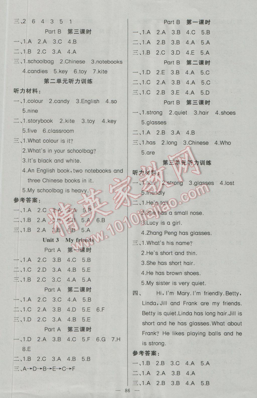 2016年原創(chuàng)新課堂四年級(jí)英語(yǔ)上冊(cè)人教PEP版 參考答案第2頁(yè)