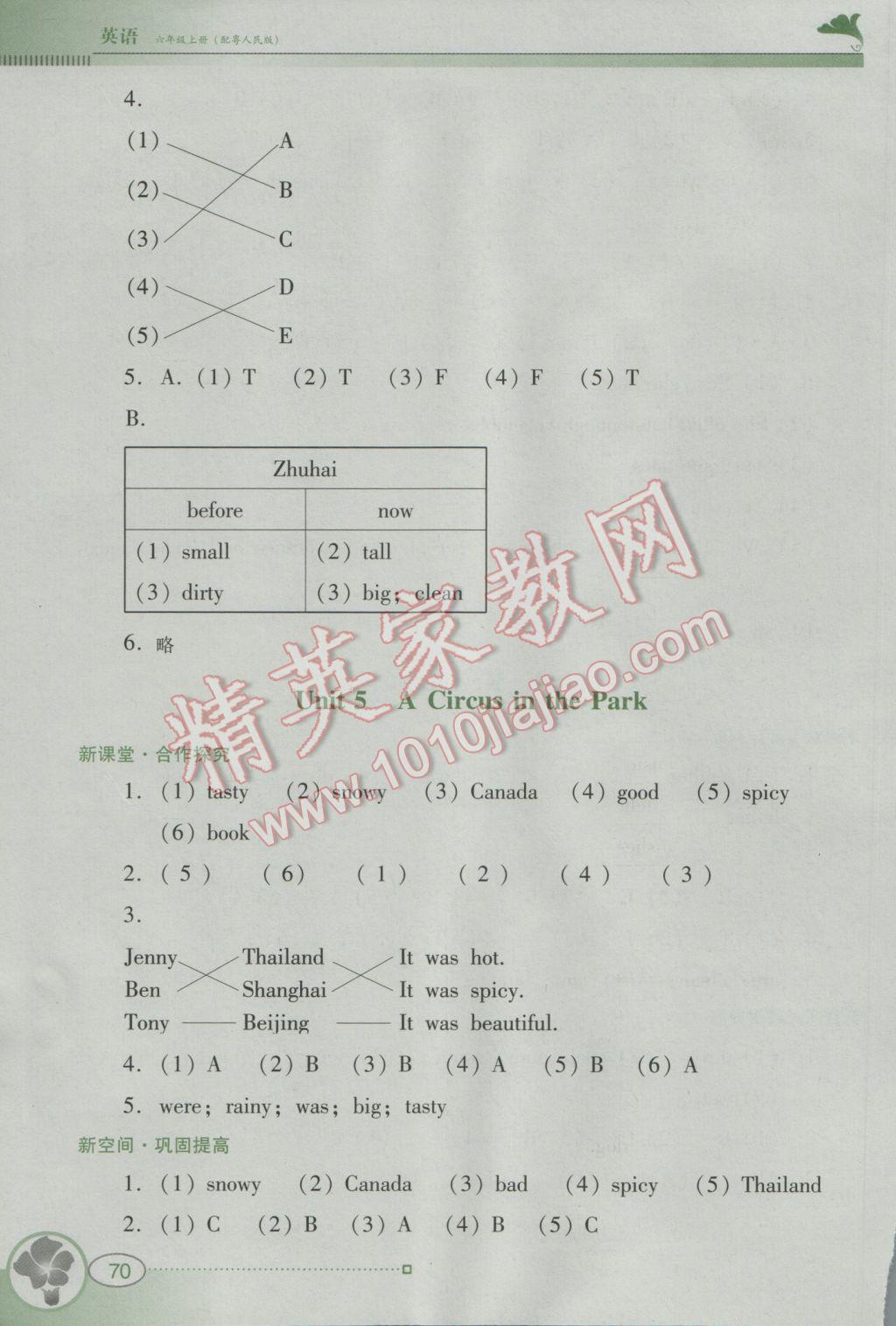 2016年南方新課堂金牌學案六年級英語上冊粵人民版 參考答案第6頁