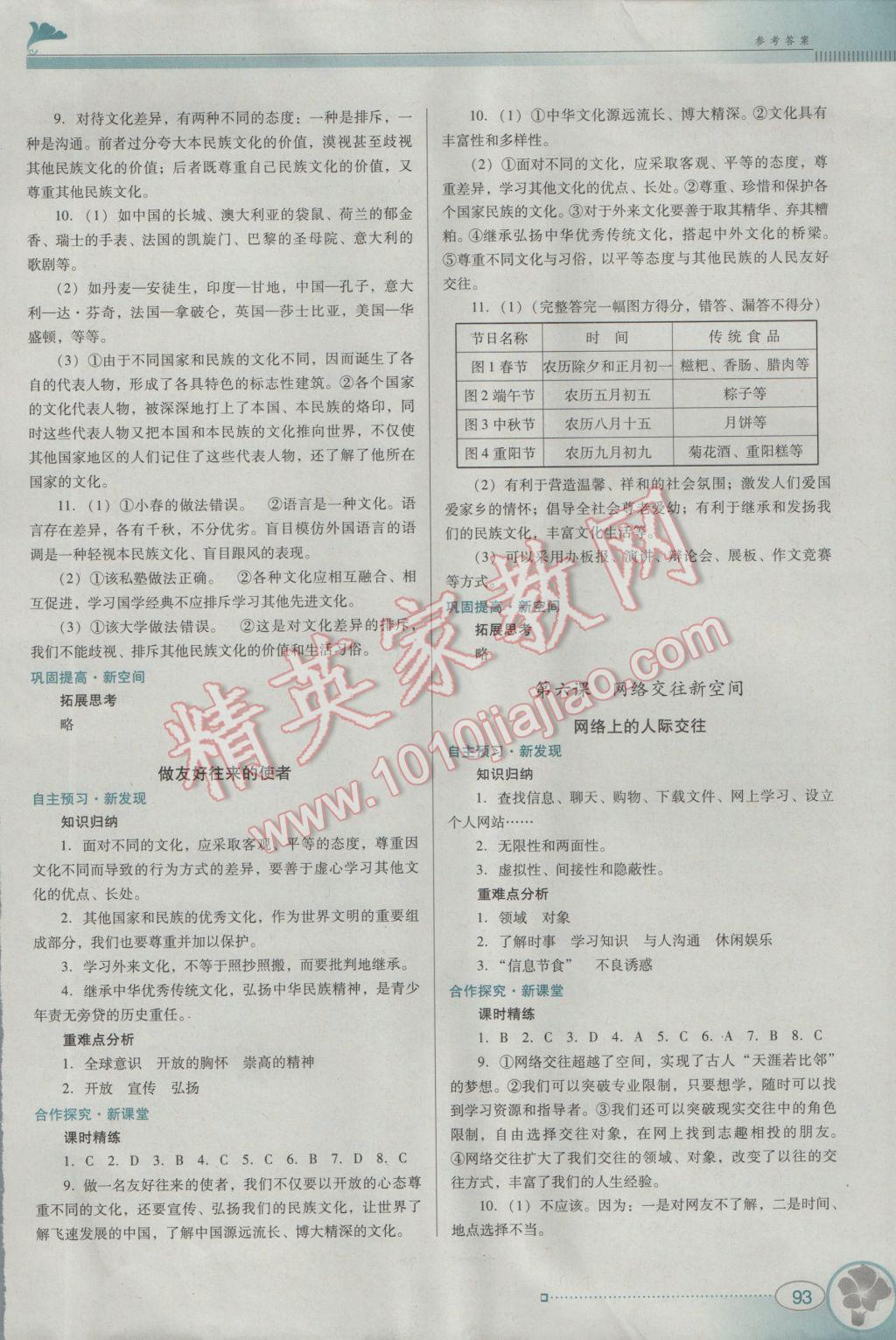 2016年南方新課堂金牌學(xué)案八年級思想品德上冊人教版 參考答案第9頁