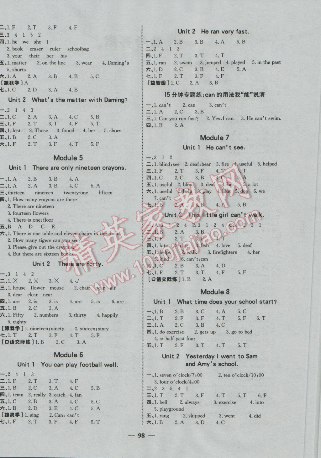 2016年世紀(jì)金榜金榜小博士五年級(jí)英語(yǔ)上冊(cè)外研版 參考答案第4頁(yè)