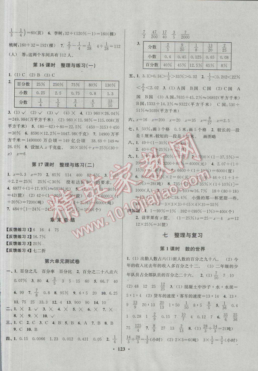 2016年南通小題課時(shí)作業(yè)本六年級(jí)數(shù)學(xué)上冊(cè)江蘇版 參考答案第11頁(yè)