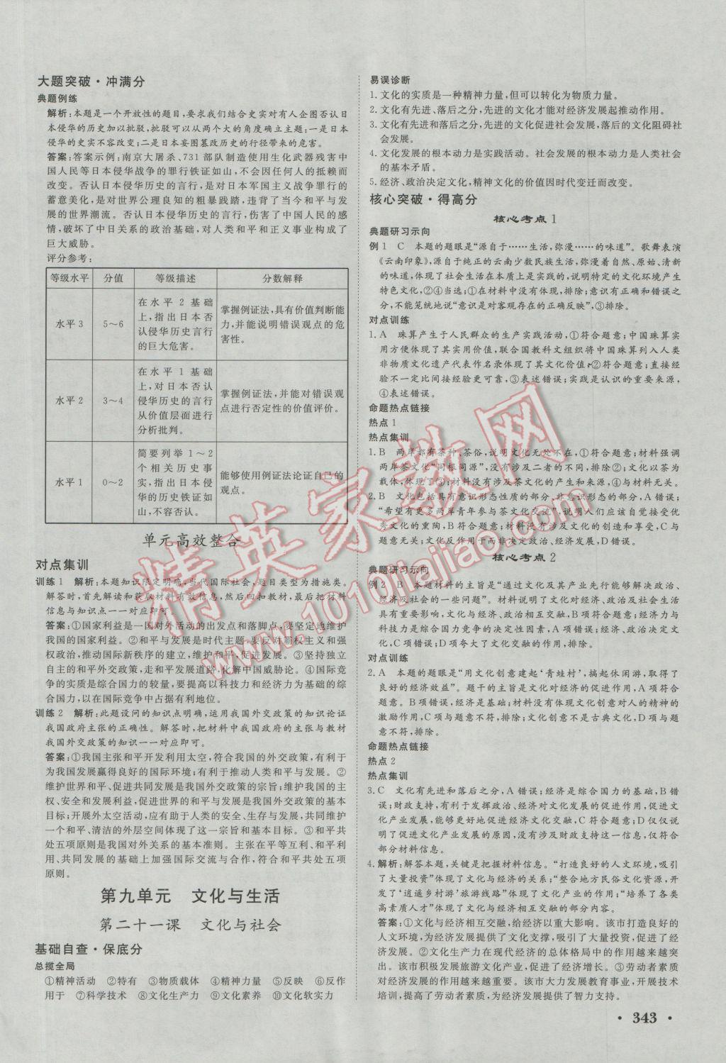 课堂新坐标高三一轮总复习思想政治人教版 参考答案第54页