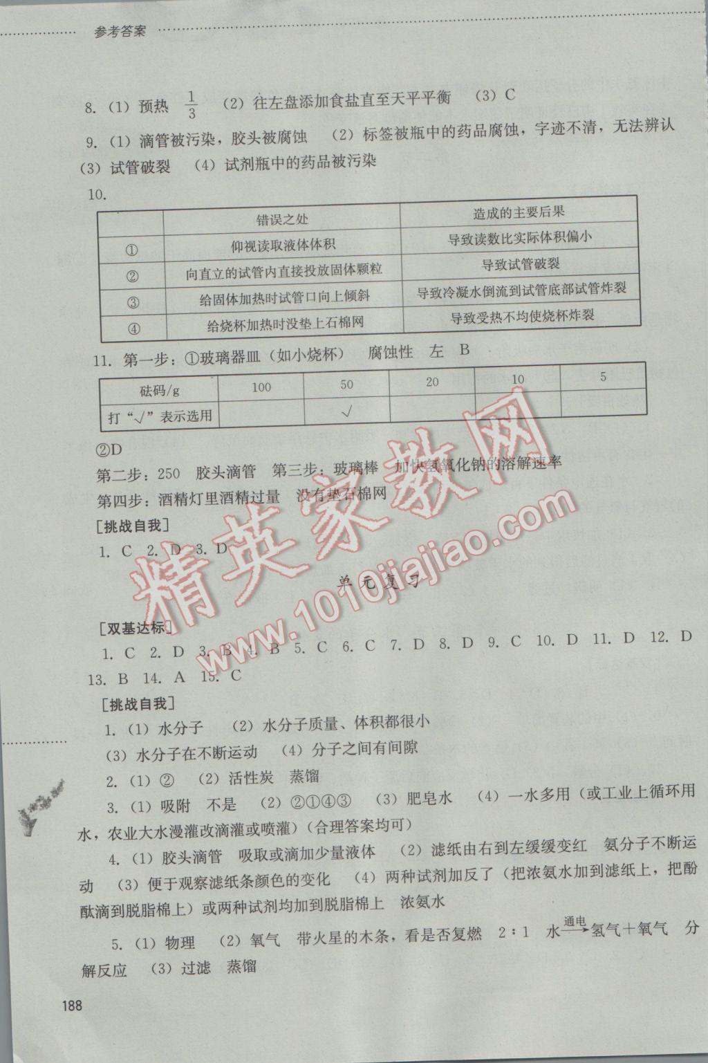 2016年同步训练八年级化学全一册山东文艺出版社 参考答案第5页