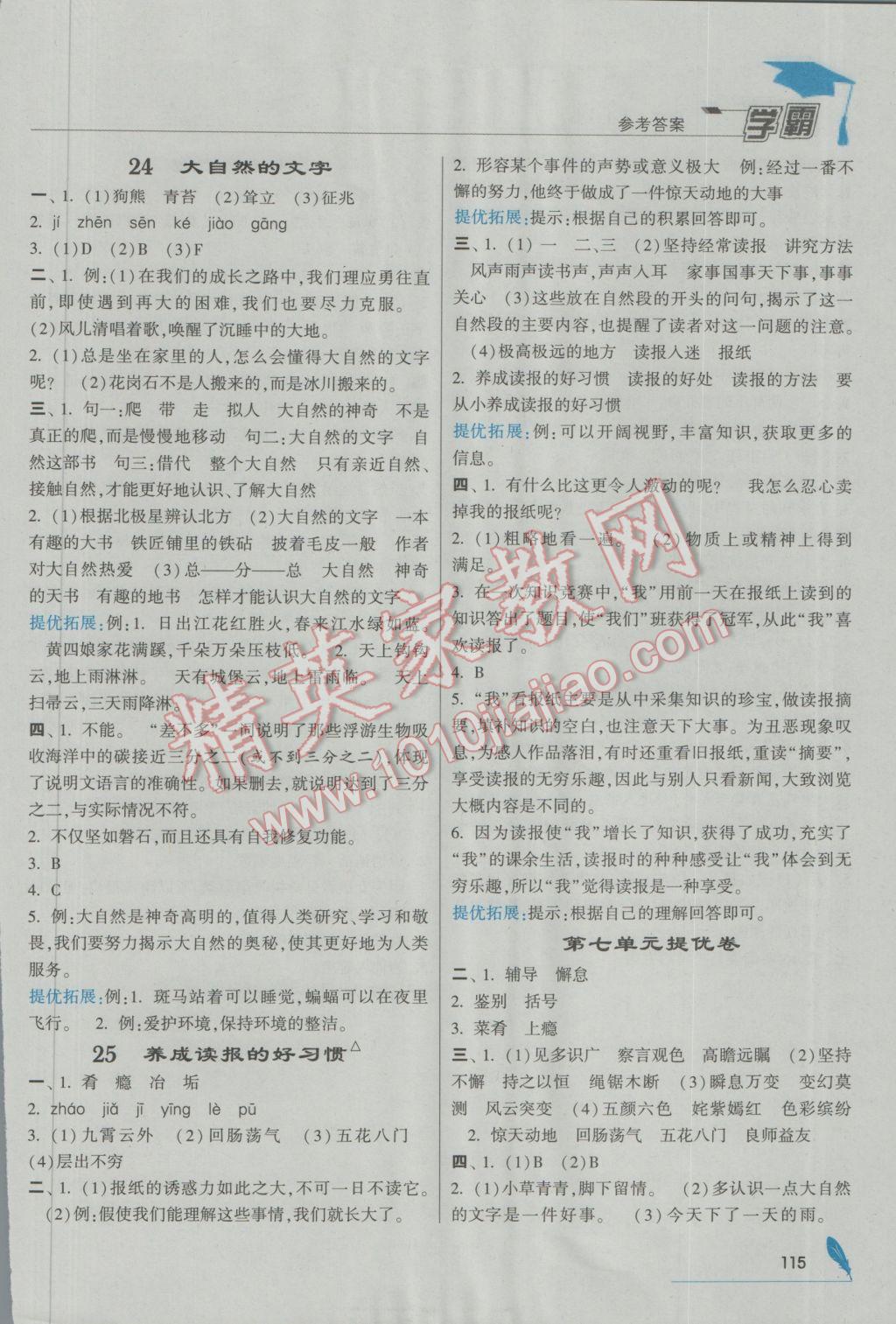 2016年經(jīng)綸學(xué)典學(xué)霸六年級語文上冊江蘇國標(biāo)版 參考答案第15頁