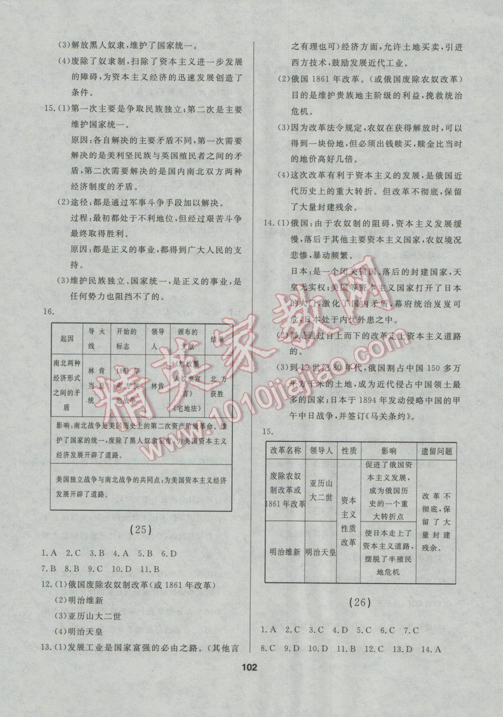 2016年试题优化课堂同步九年级历史上册人教版 参考答案第12页