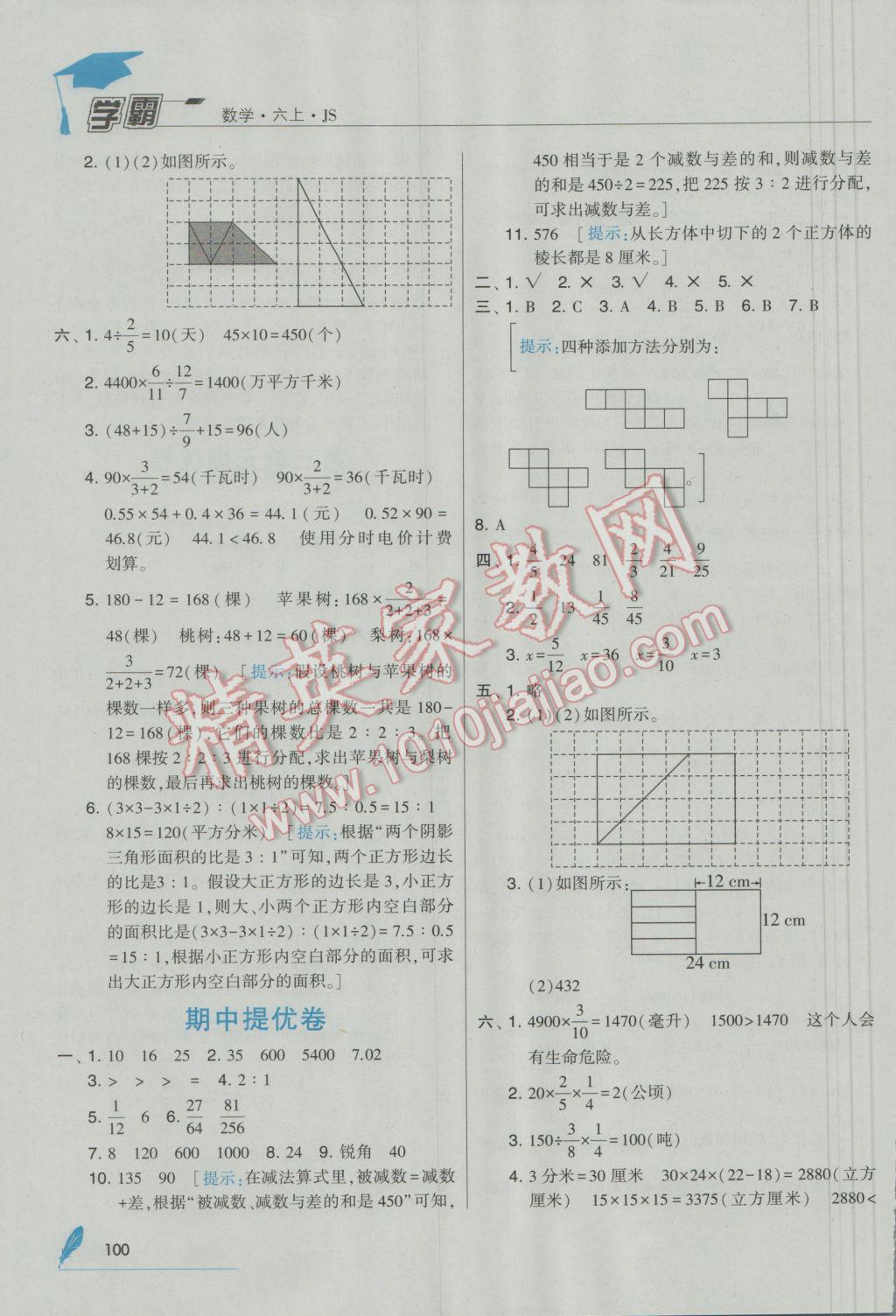 2016年經(jīng)綸學(xué)典學(xué)霸六年級(jí)數(shù)學(xué)上冊(cè)江蘇國(guó)標(biāo)版 參考答案第12頁(yè)