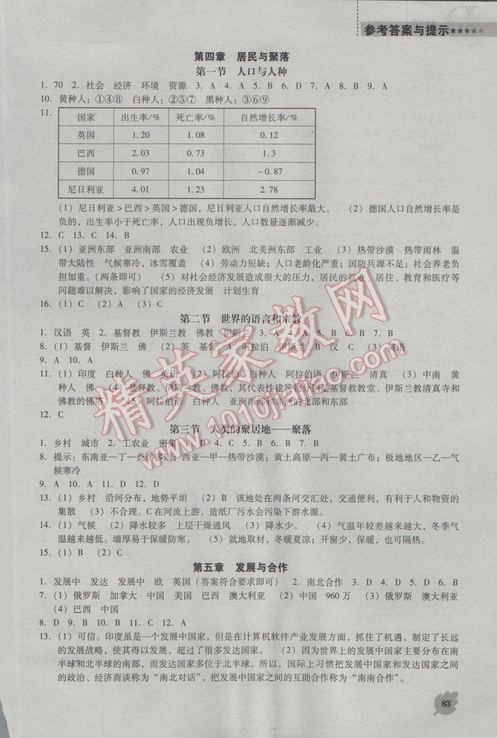 2016年新课程地理能力培养七年级上册人教版D版 参考答案第5页