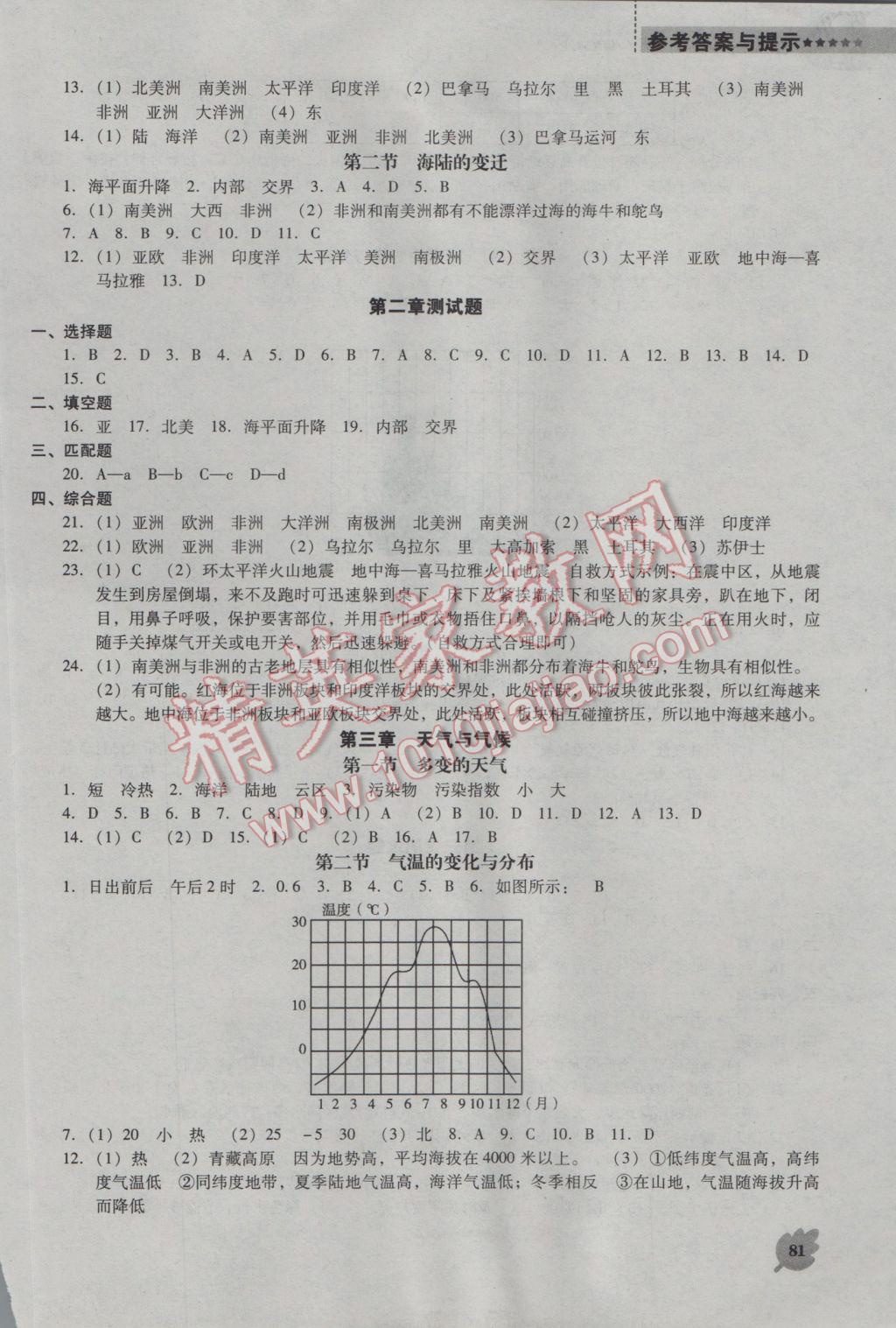 2016年新课程地理能力培养七年级上册人教版D版 参考答案第3页