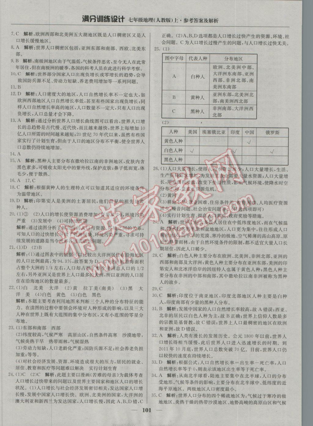 2016年滿分訓練設計七年級地理上冊人教版 參考答案第14頁