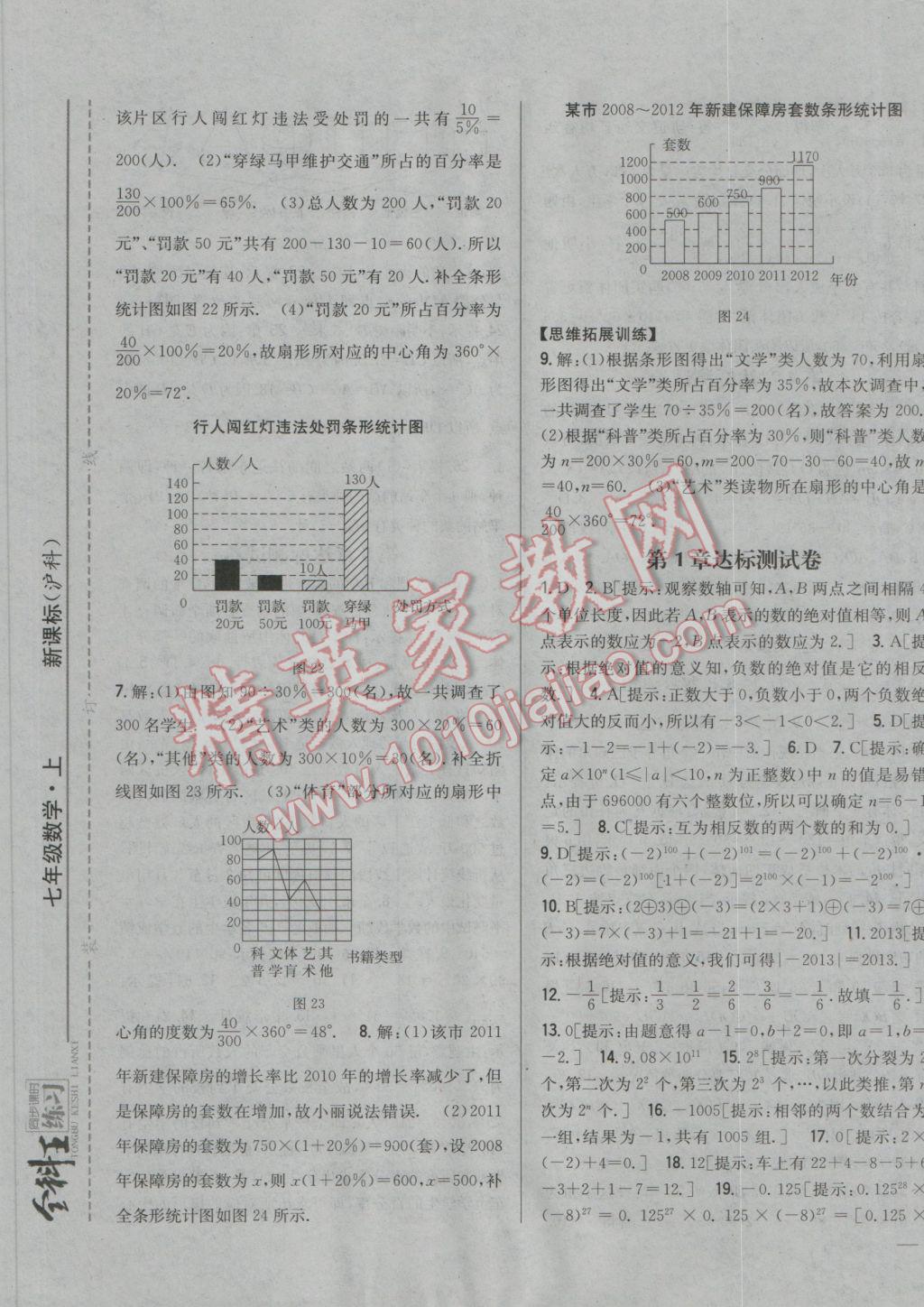 2016年全科王同步课时练习七年级数学上册沪科版 参考答案第21页