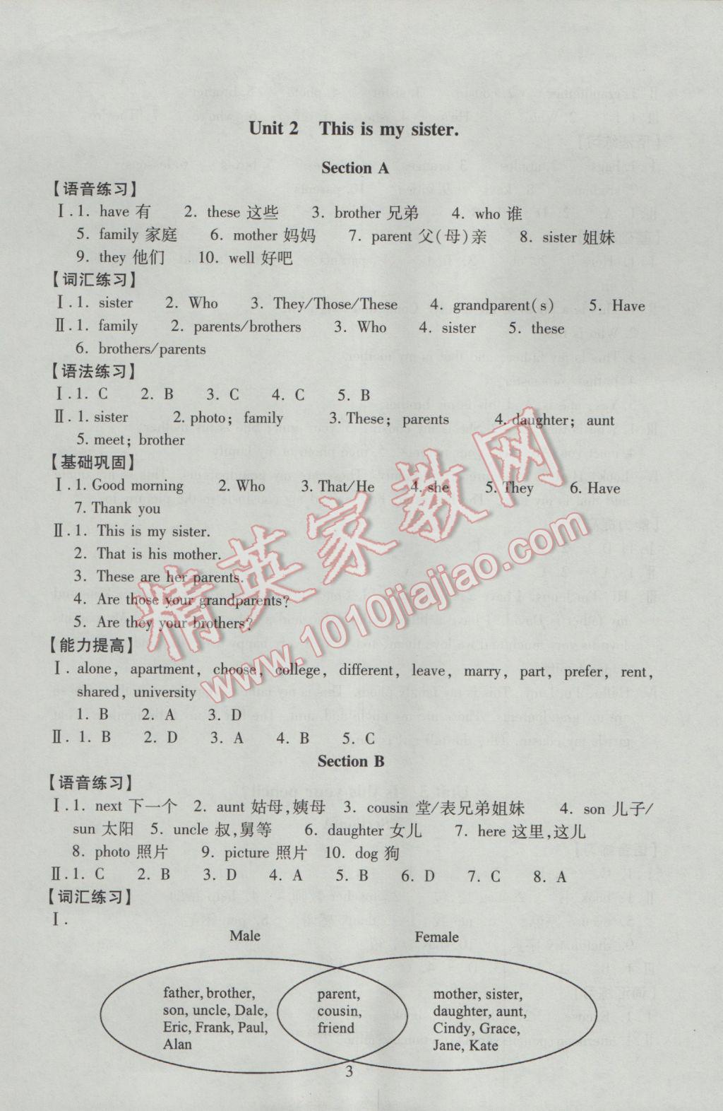 2016年海淀名師伴你學(xué)同步學(xué)練測七年級英語上冊人教版 參考答案第3頁