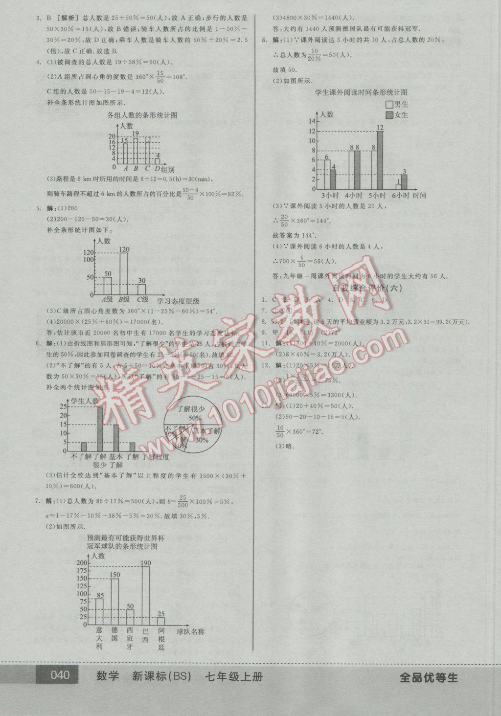 2016年全品优等生七年级数学上册北师大版 参考答案第40页