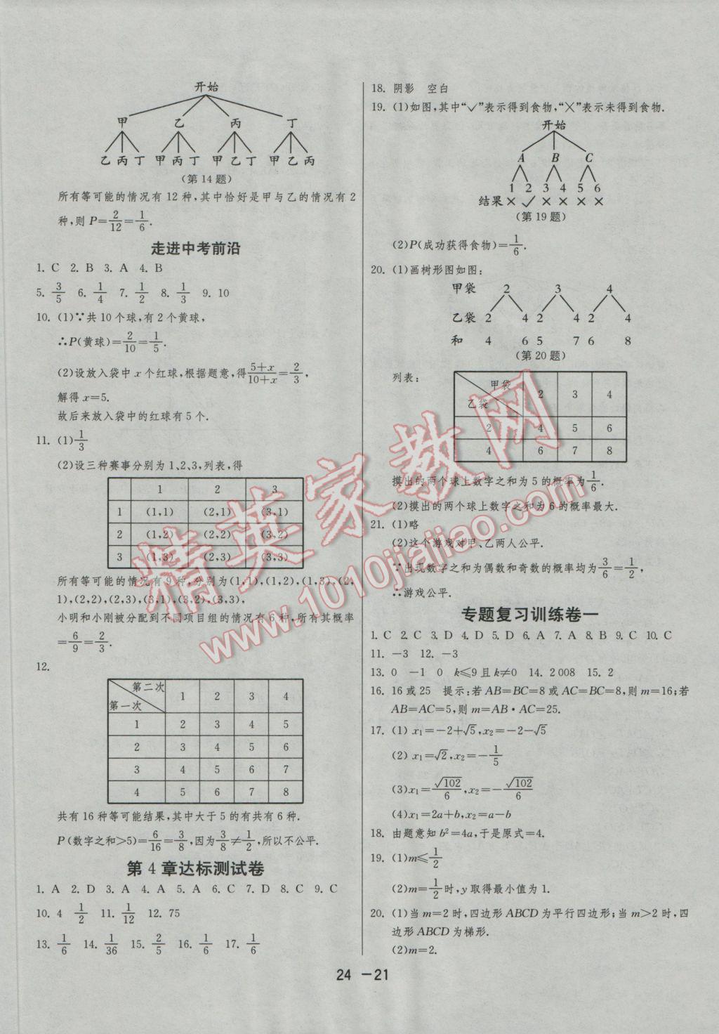 2016年1課3練單元達(dá)標(biāo)測(cè)試九年級(jí)數(shù)學(xué)上冊(cè)蘇科版 參考答案第21頁(yè)