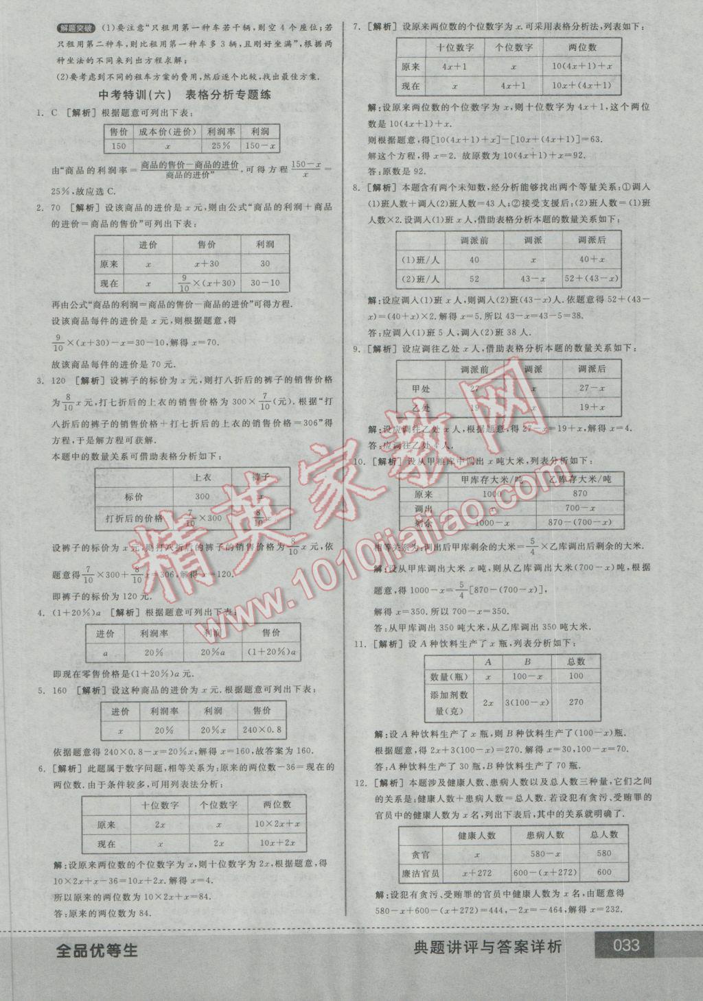 2016年全品優(yōu)等生七年級數(shù)學(xué)上冊北師大版 參考答案第33頁