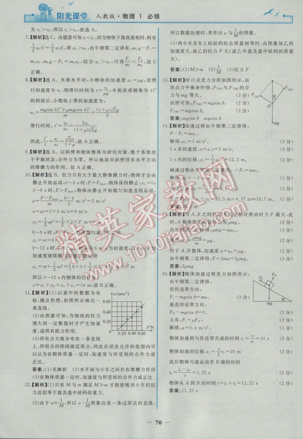 陽光課堂物理必修1人教版 參考答案第30頁