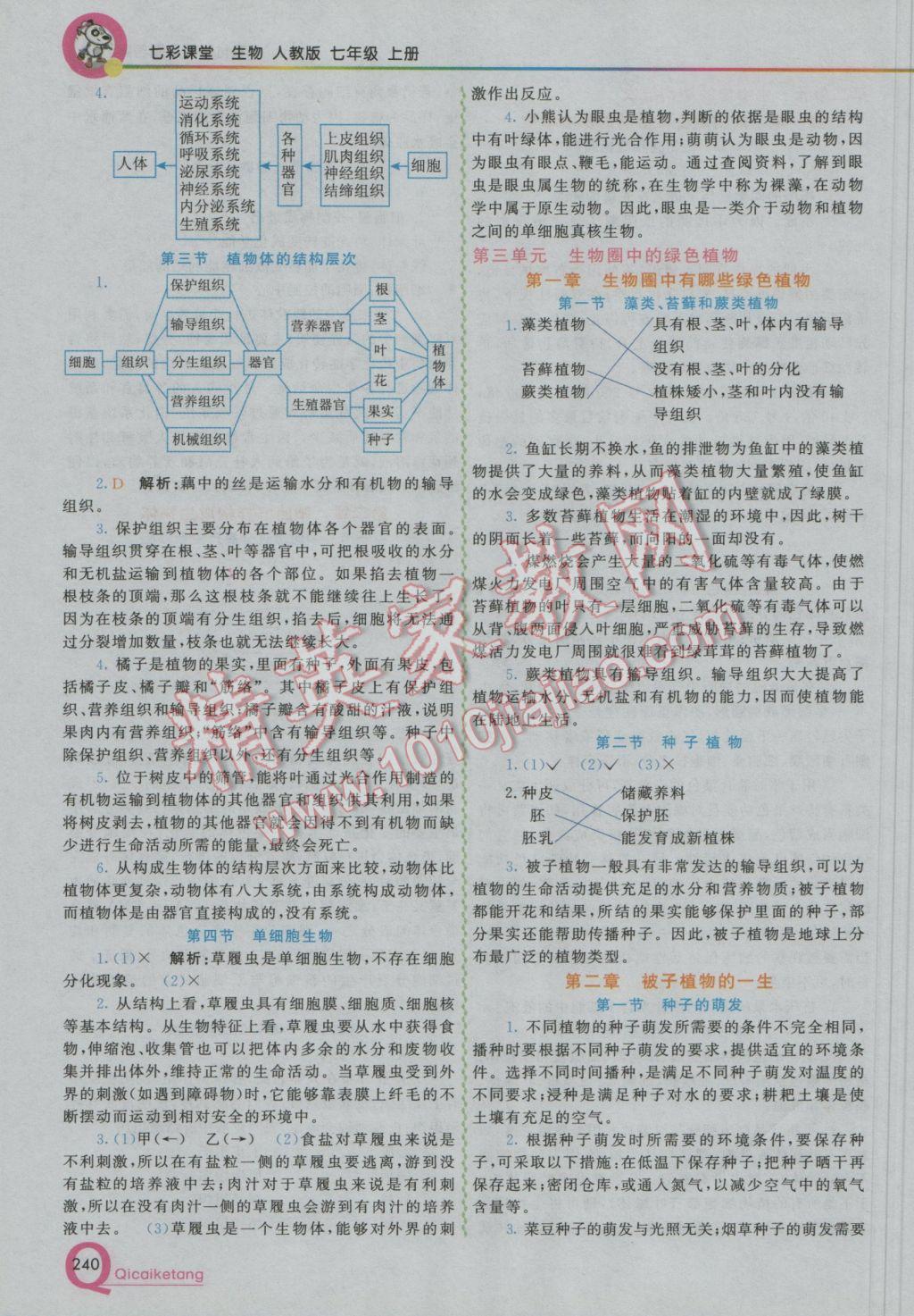 2016年初中一点通七彩课堂七年级生物上册人教版 参考答案第14页