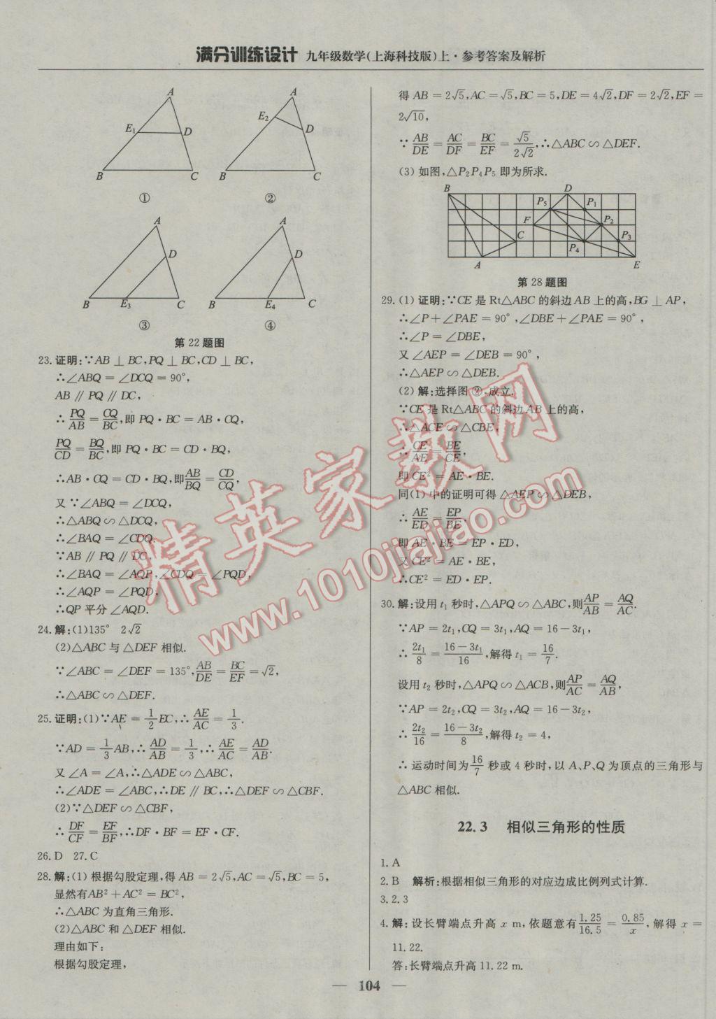 2016年滿分訓練設計九年級數(shù)學上冊滬科版 參考答案第17頁