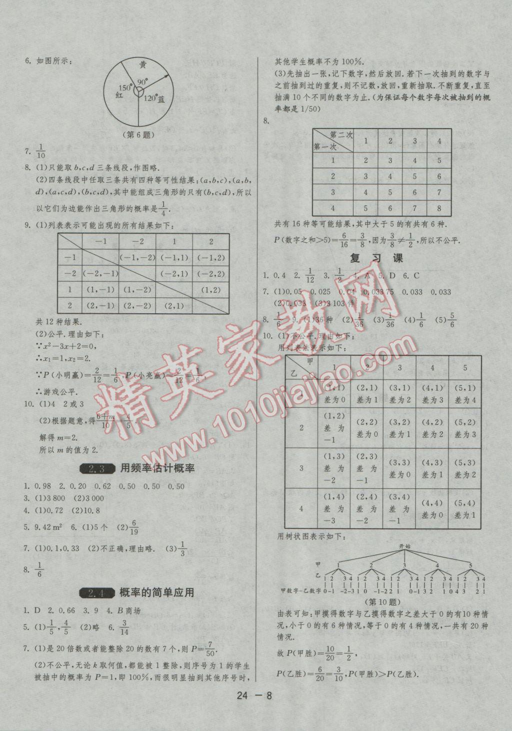 2016年1课3练单元达标测试九年级数学上册浙教版 参考答案第8页