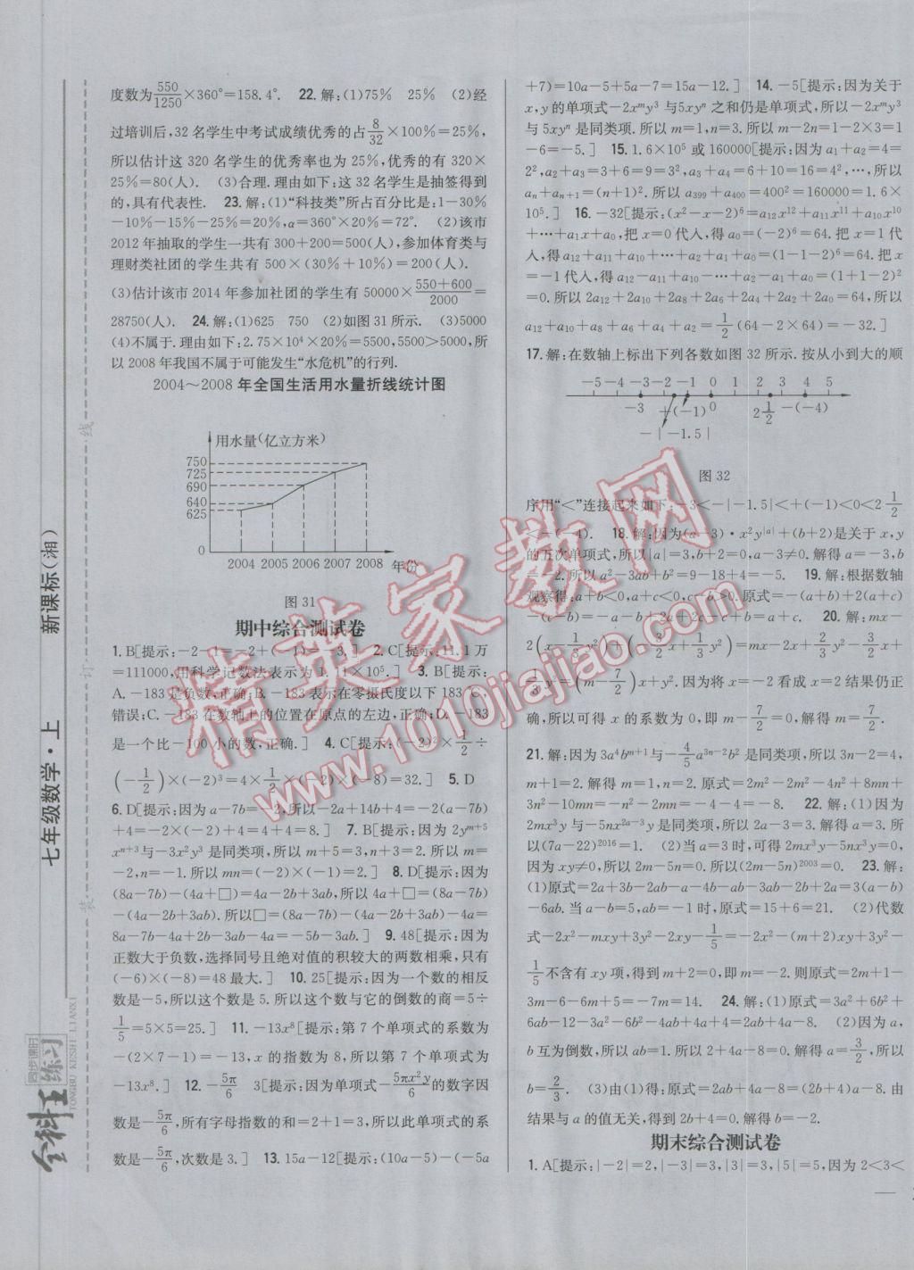 2016年全科王同步課時(shí)練習(xí)七年級(jí)數(shù)學(xué)上冊(cè)湘教版 參考答案第20頁(yè)