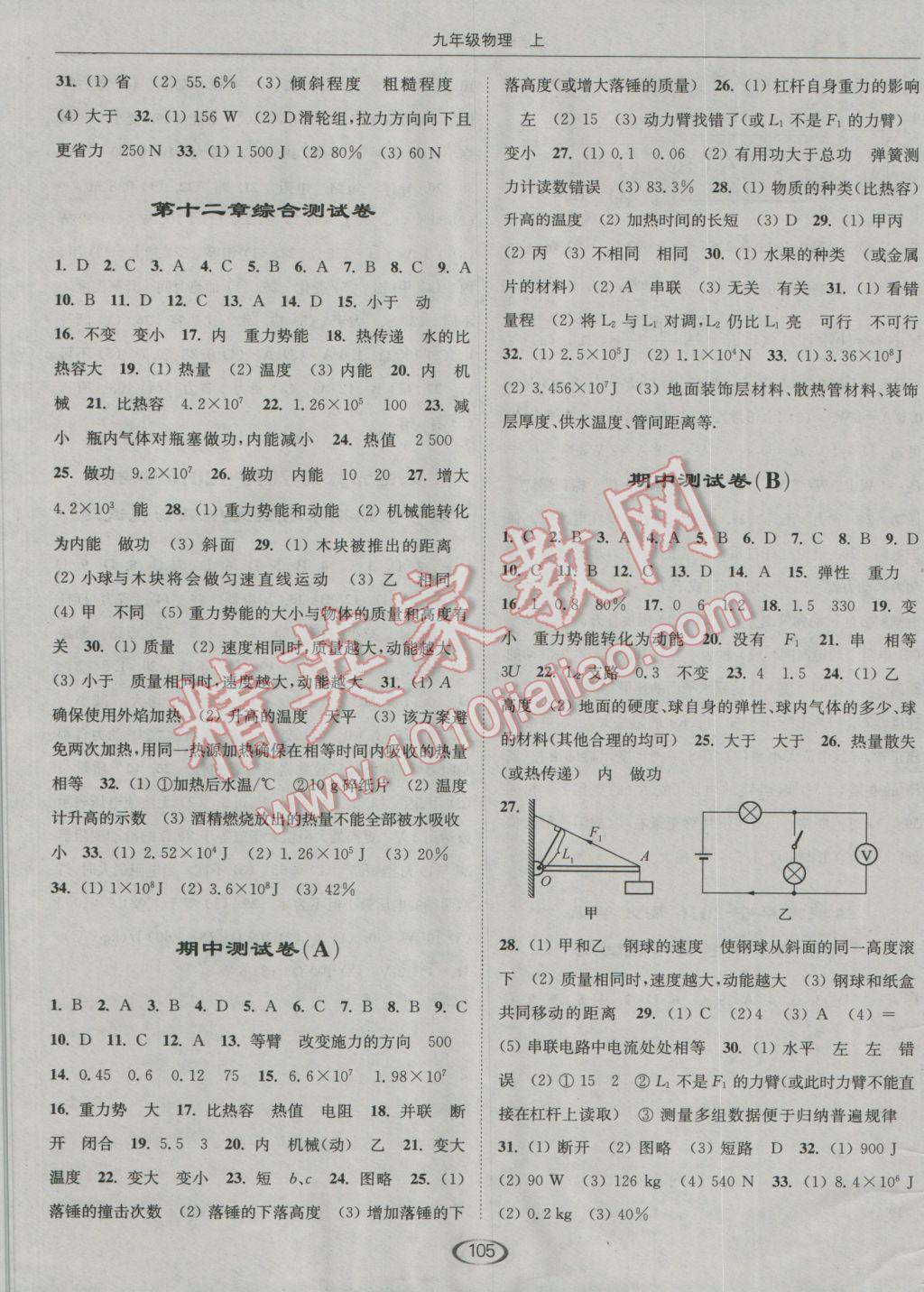 2016年亮點給力提優(yōu)課時作業(yè)本九年級物理上冊江蘇版 參考答案第9頁