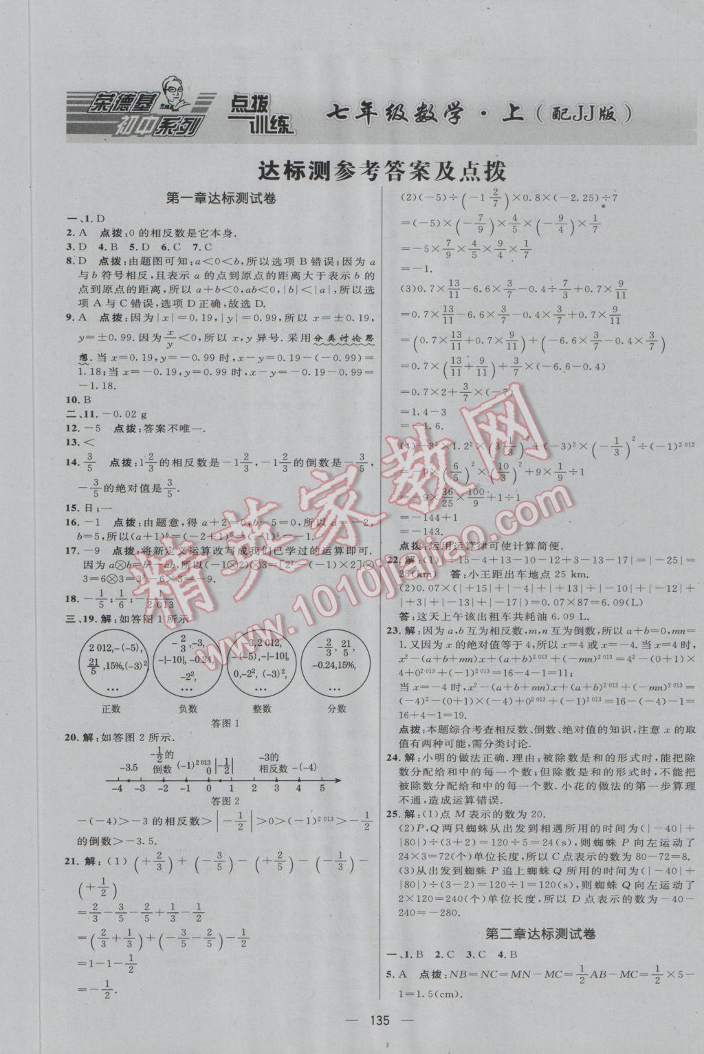 2016年点拨训练七年级数学上册冀教版 参考答案第1页