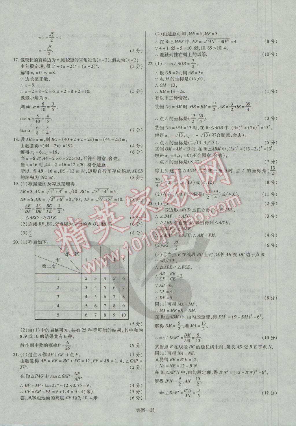 2016年金考卷活頁(yè)題選九年級(jí)數(shù)學(xué)上冊(cè)華師大版 參考答案第28頁(yè)