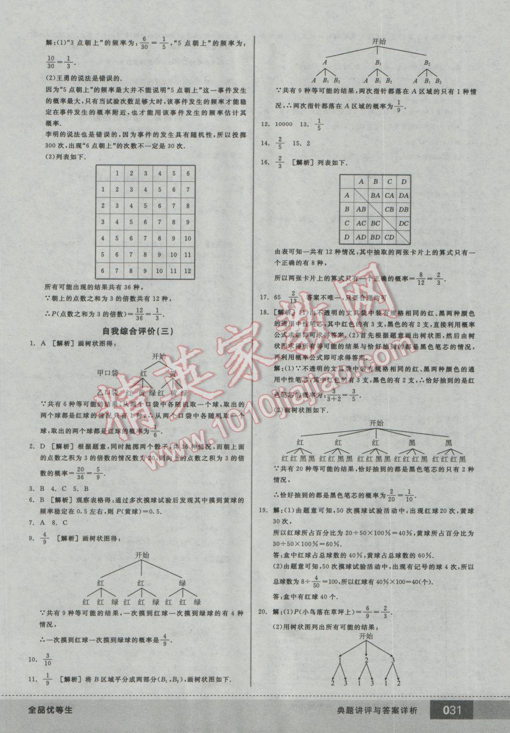 2016年全品優(yōu)等生九年級(jí)數(shù)學(xué)上冊(cè)北師大版 參考答案第31頁