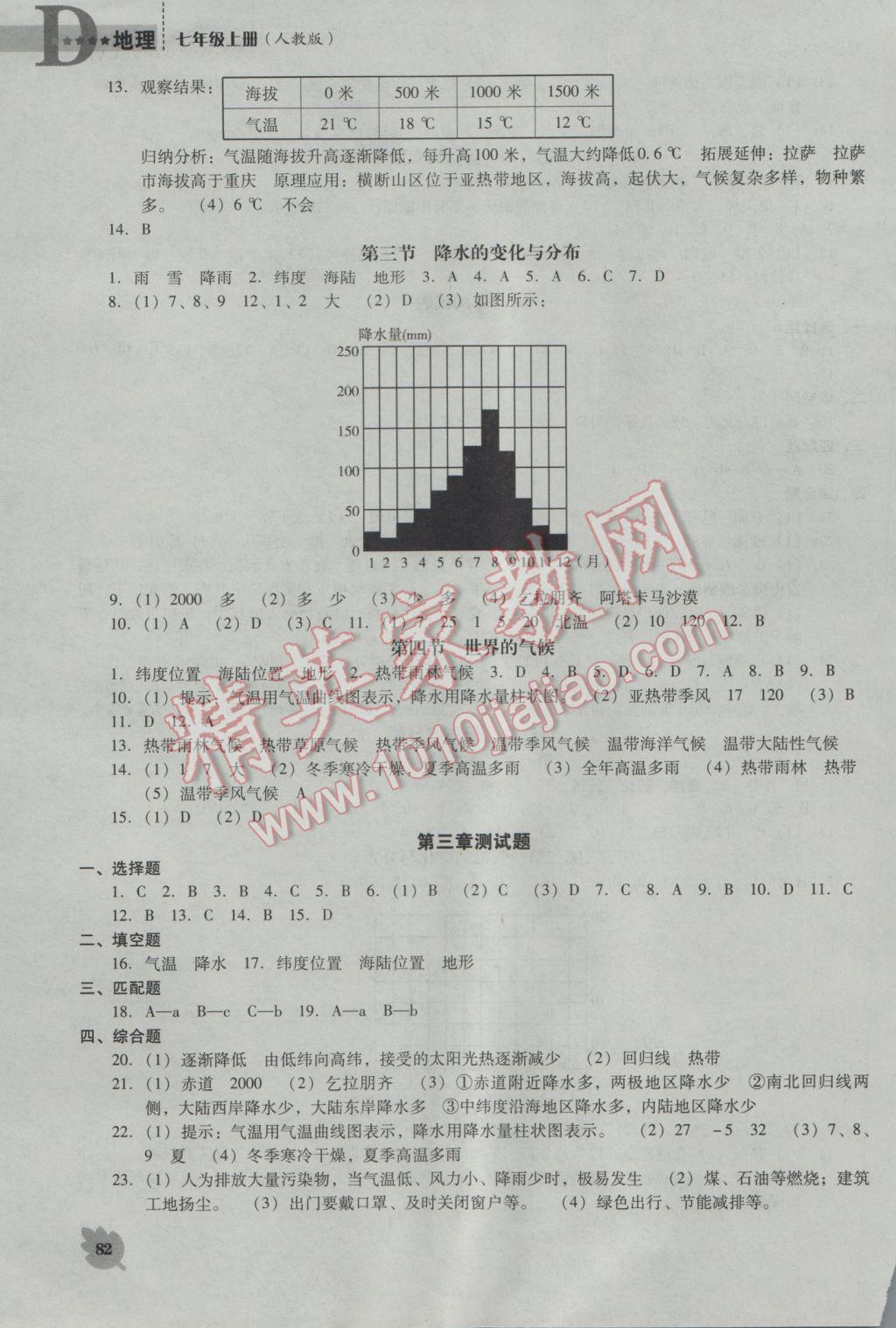 2016年新课程地理能力培养七年级上册人教版D版 参考答案第4页