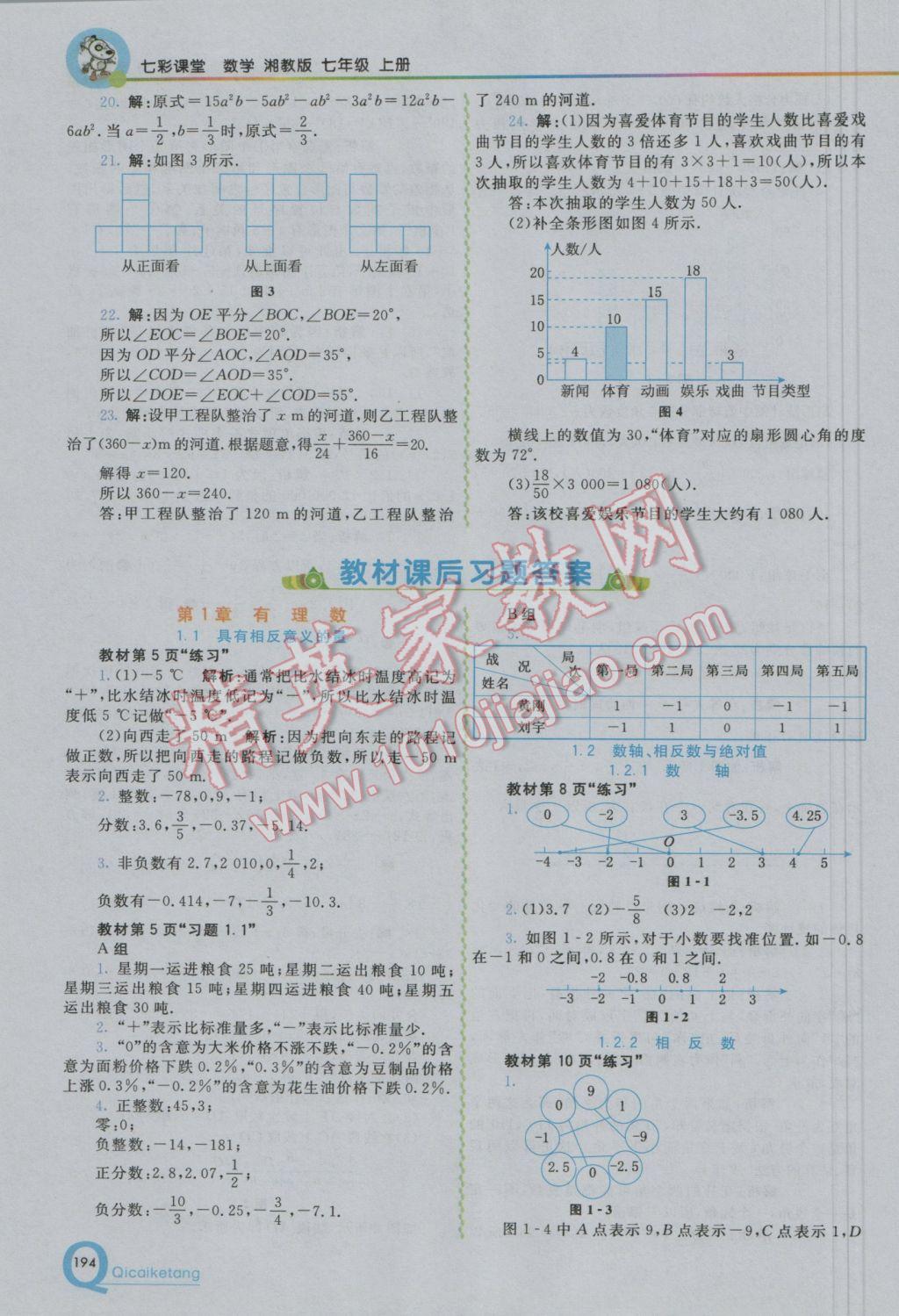 2016年初中一点通七彩课堂七年级数学上册湘教版 参考答案第19页