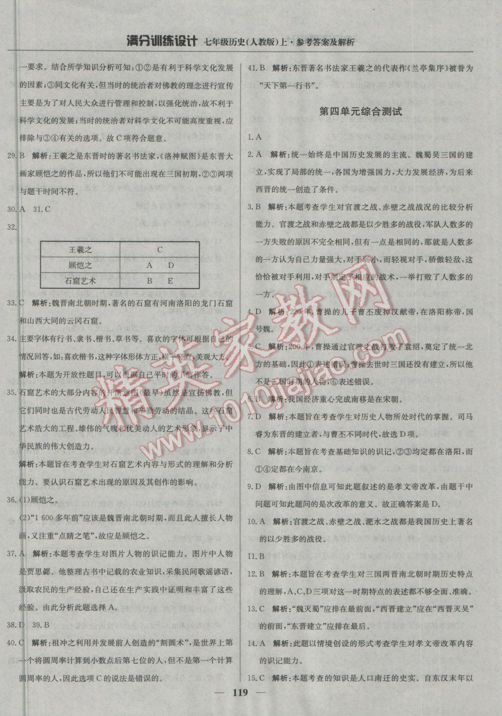 2016年滿分訓練設(shè)計七年級歷史上冊人教版 參考答案第24頁