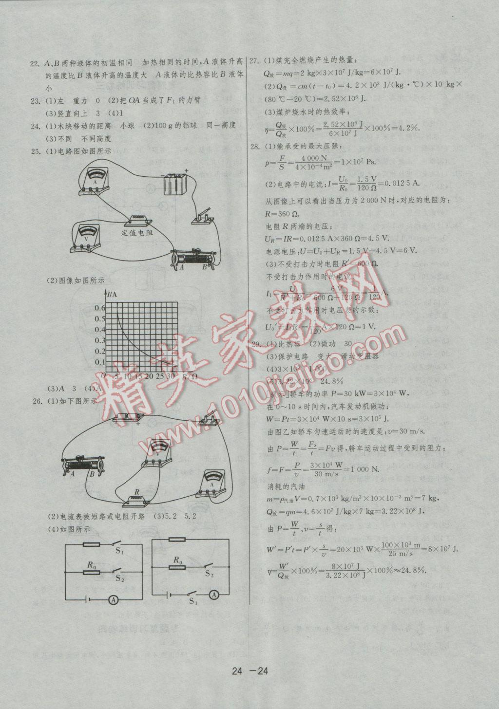 2016年1課3練單元達標(biāo)測試九年級物理上冊蘇科版 參考答案第24頁