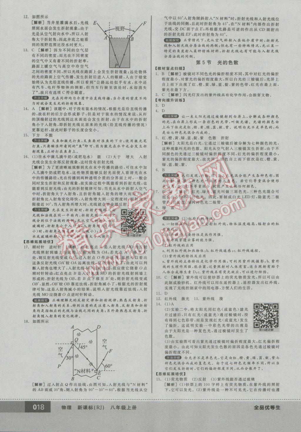2016年全品優(yōu)等生八年級物理上冊人教版 參考答案第18頁