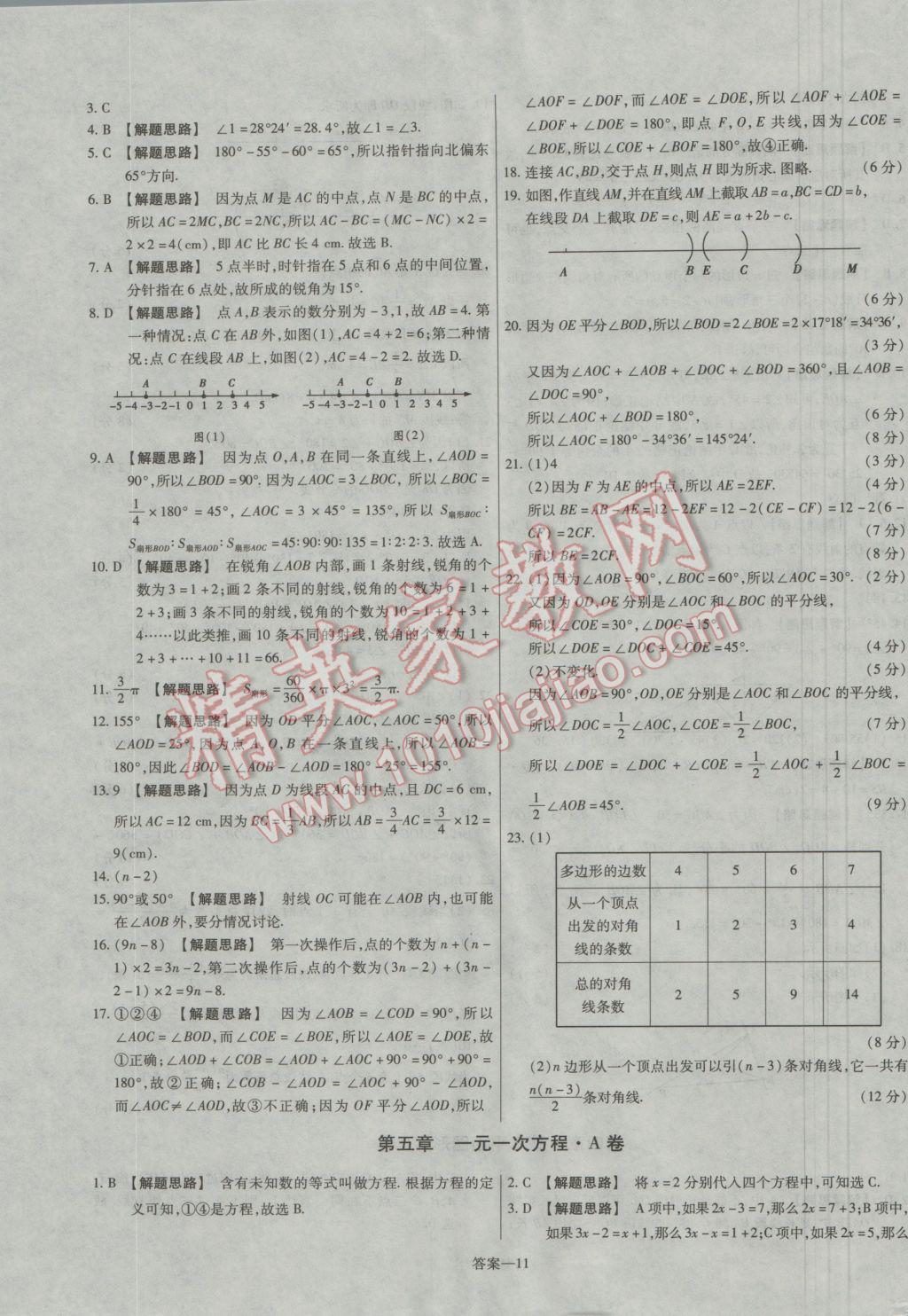 2016年金考卷活頁題選七年級數(shù)學(xué)上冊北師大版 參考答案第11頁