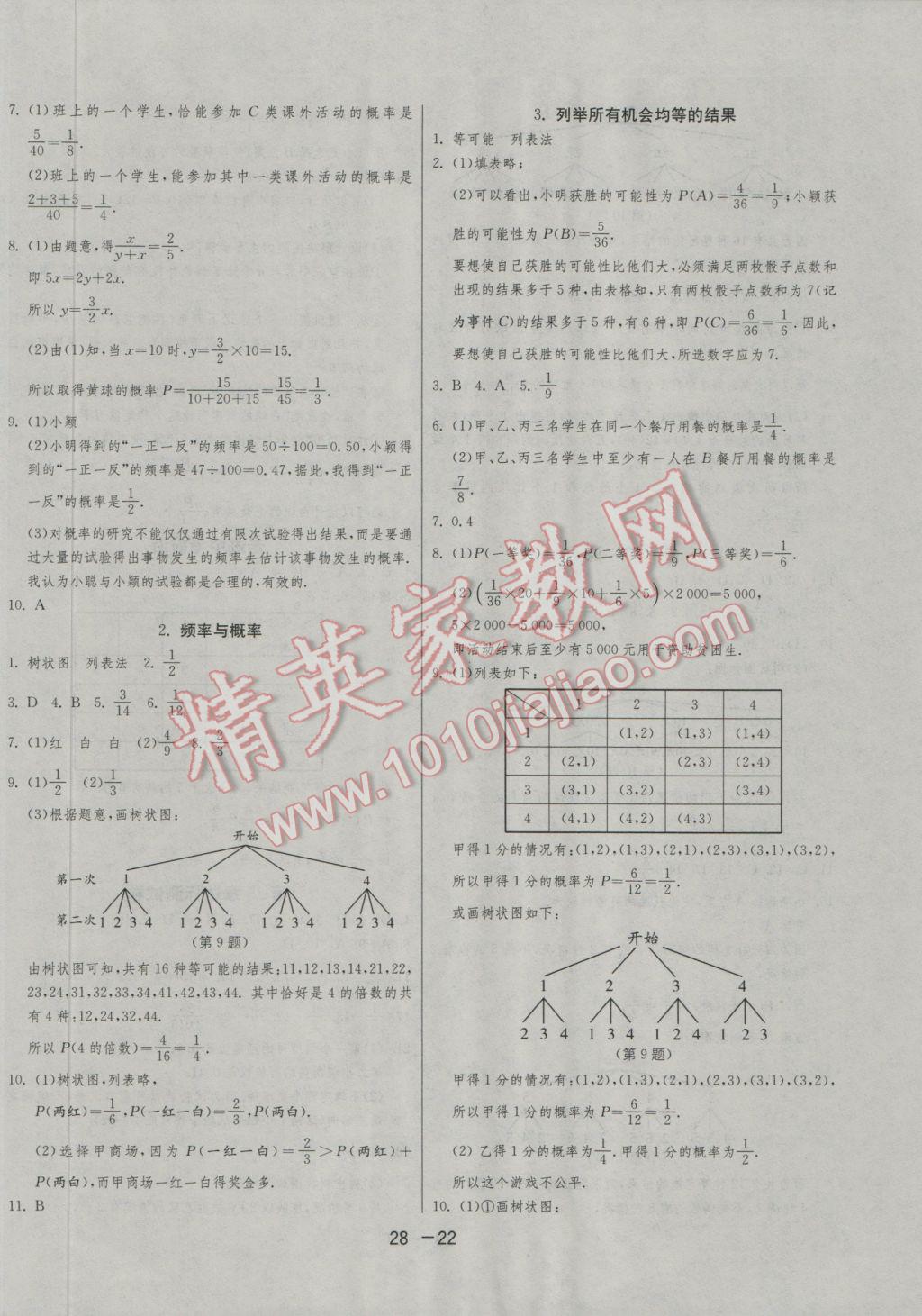 2016年1课3练单元达标测试九年级数学上册华师大版 参考答案第22页