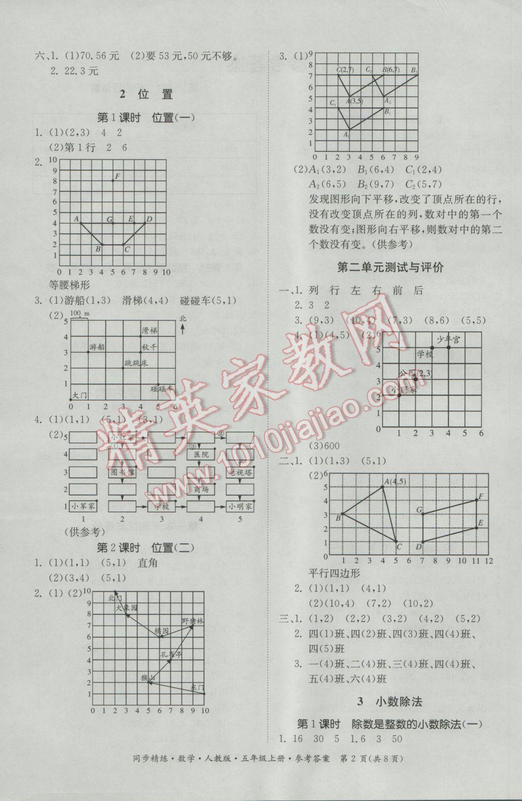 2016年同步精练五年级数学上册人教版 参考答案第2页